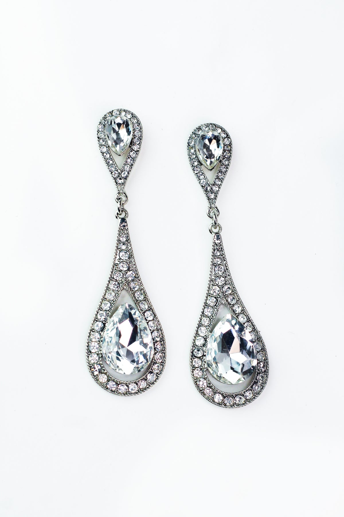 Two Part Teardrop Post &amp; Dangle Rhinestone Earring