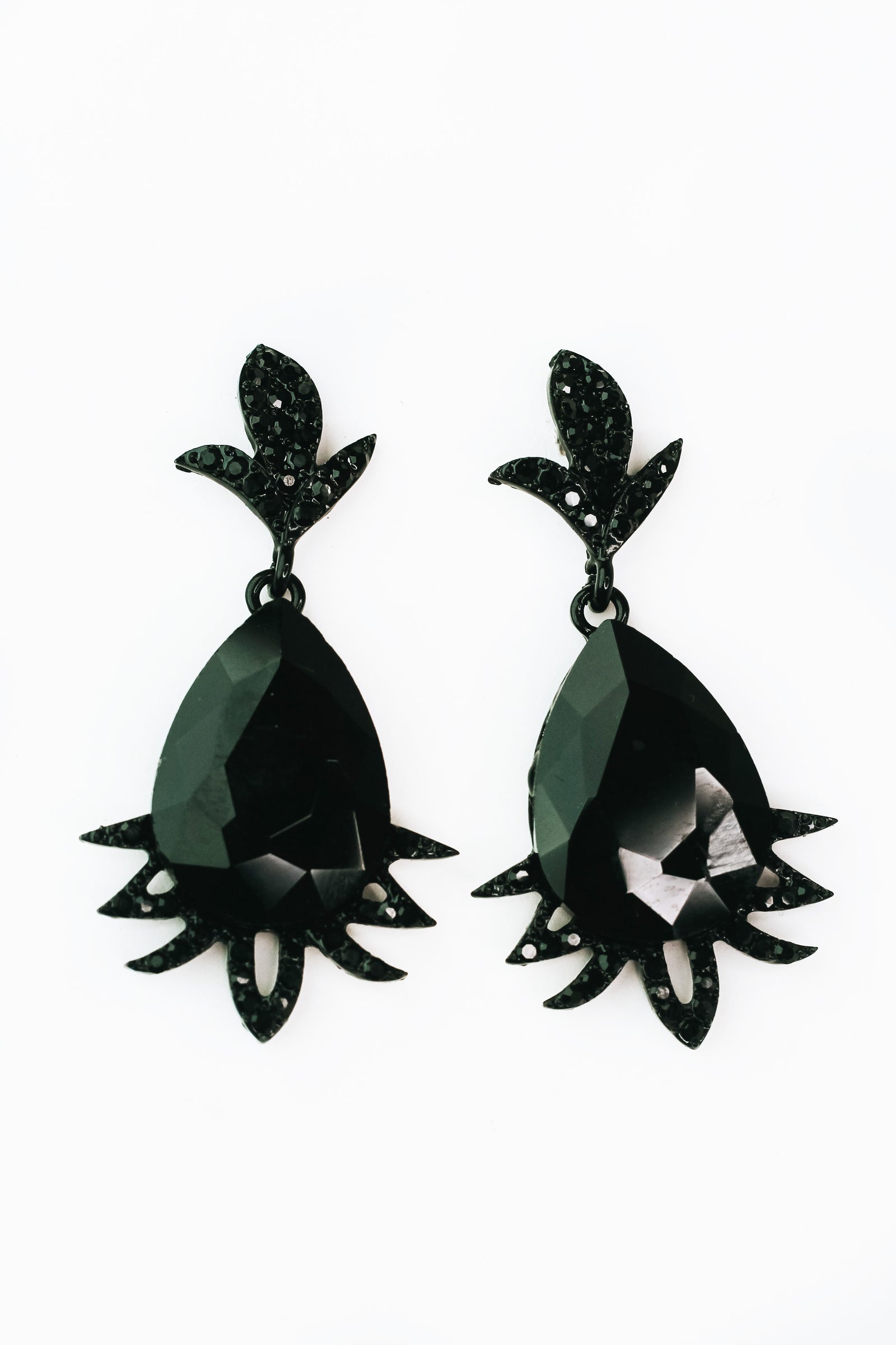 Black Teardrop Earring With Bottom Spikes