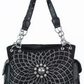 Rhinestone Flower Front & Sides Double Side Pouches Double Studded Handle Handbag