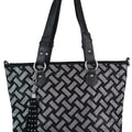 Woven Look Rhinestone Design Handbag w/ Tassel