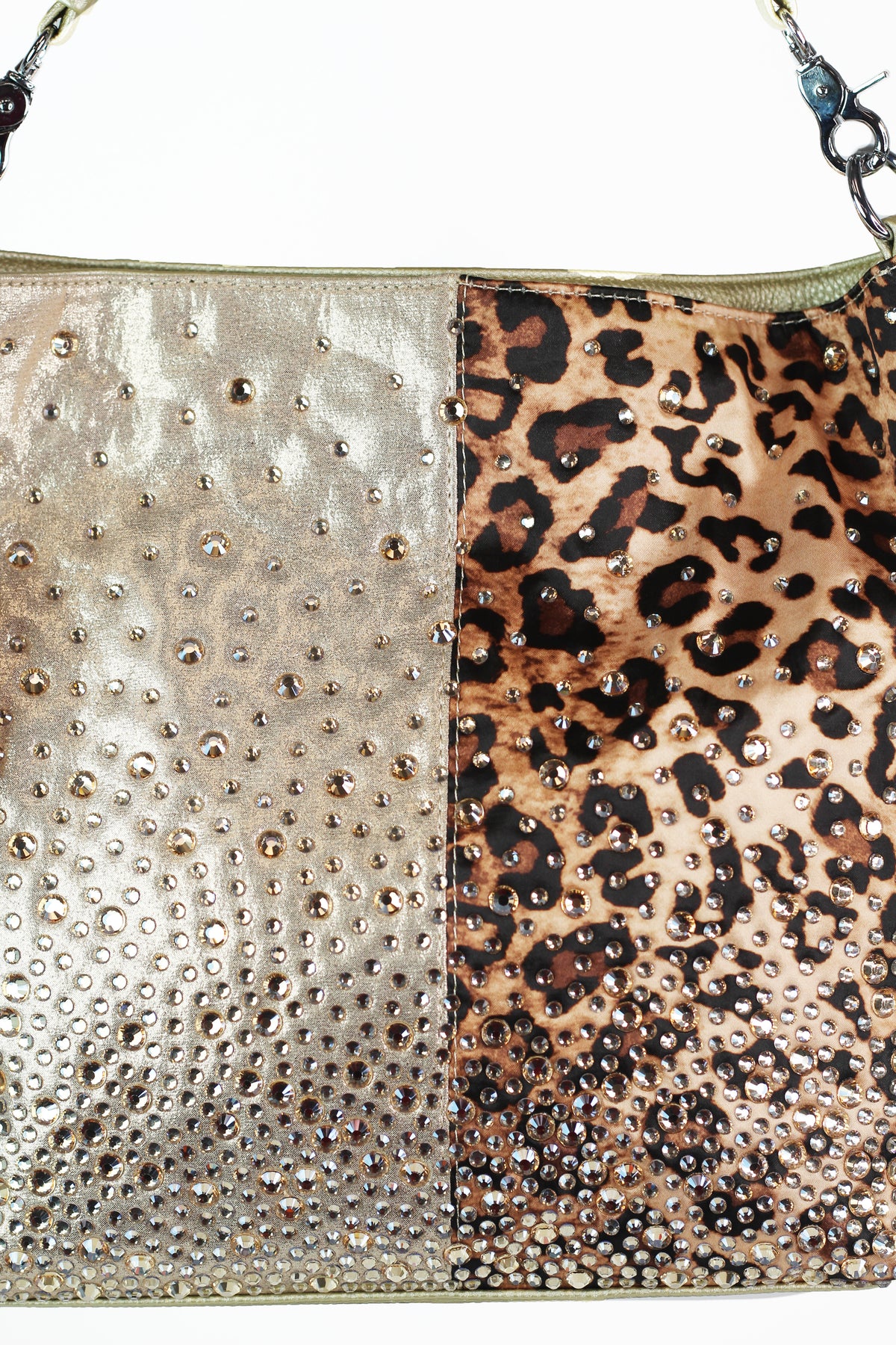 Half Leopard Half Shimmer Purse w/ Rhinestones & Tassel