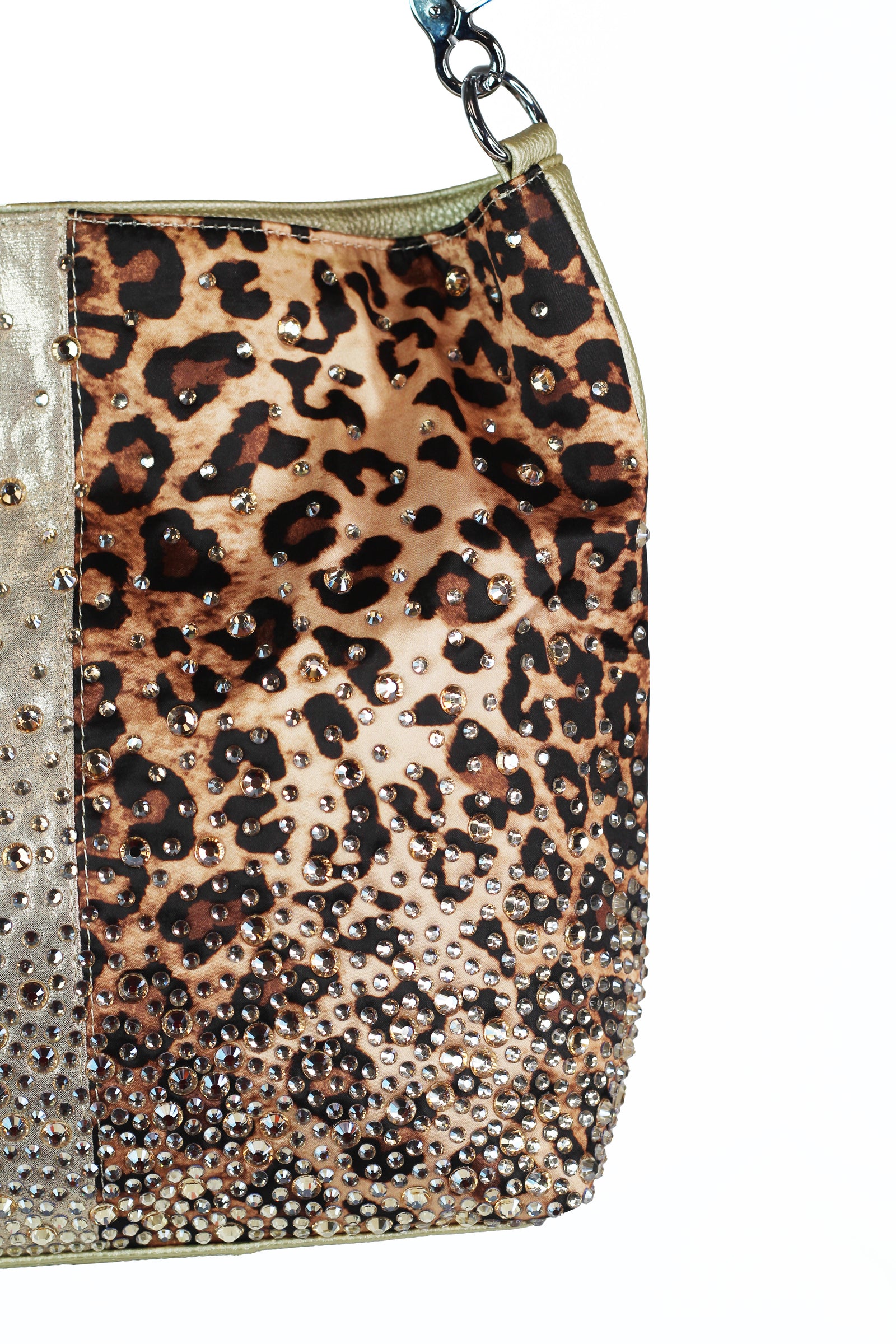 Half Leopard Half Shimmer Purse w/ Rhinestones & Tassel