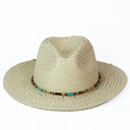 Panama Straw Hat w/ Stone Bead & Turquoise Accent Trim Band