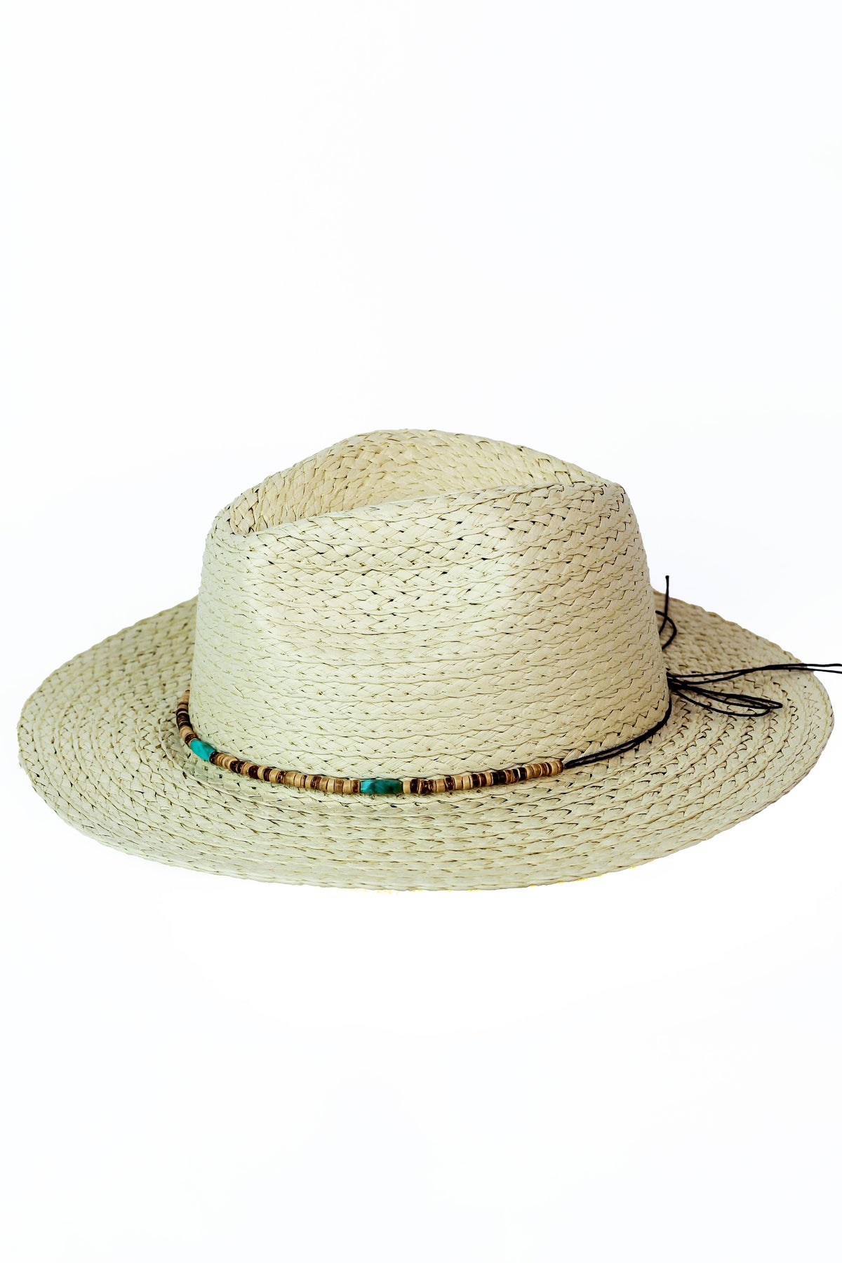 Panama Straw Hat w/ Stone Bead & Turquoise Accent Trim Band