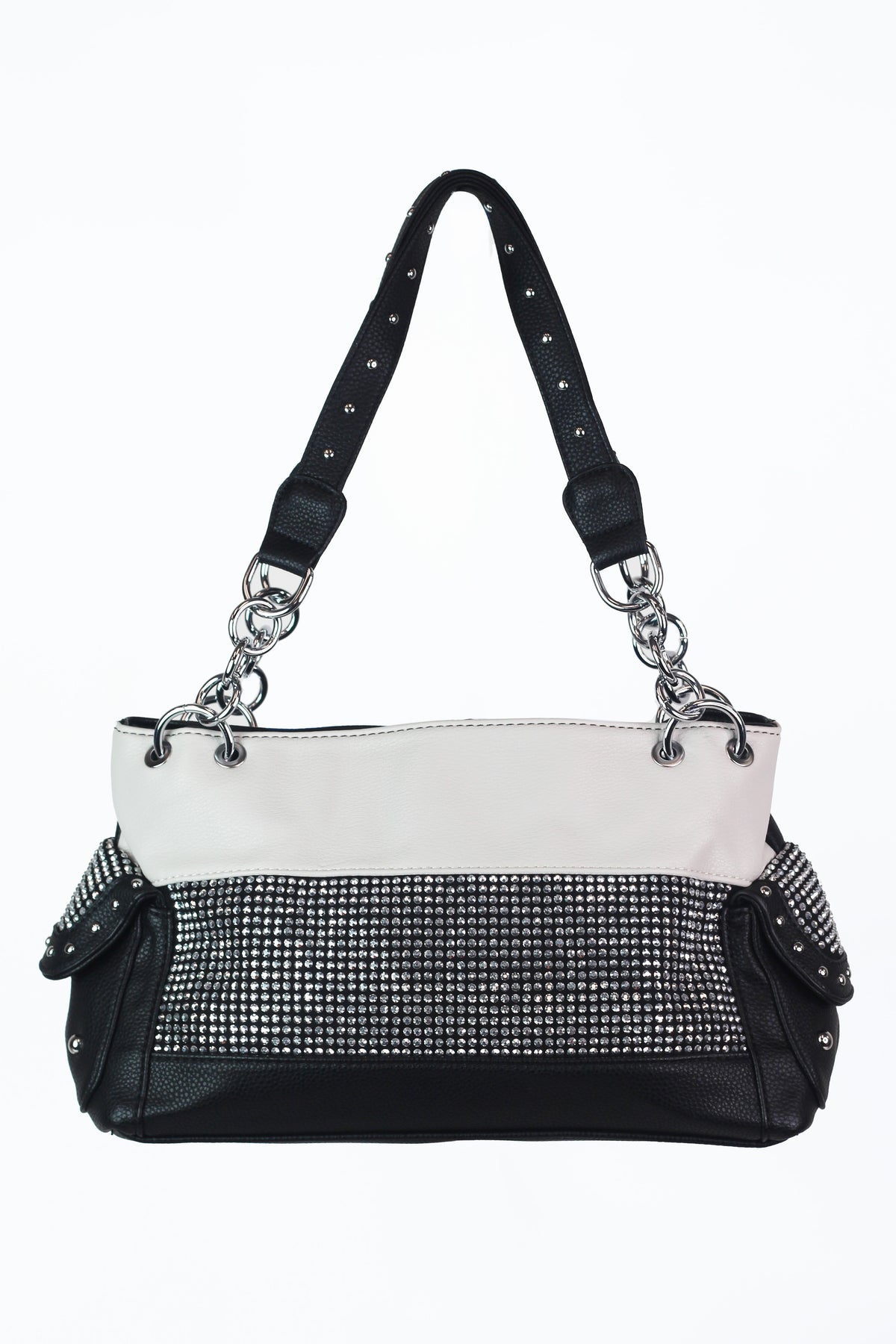 2 Tone Studded Accent Double Handle Handbag