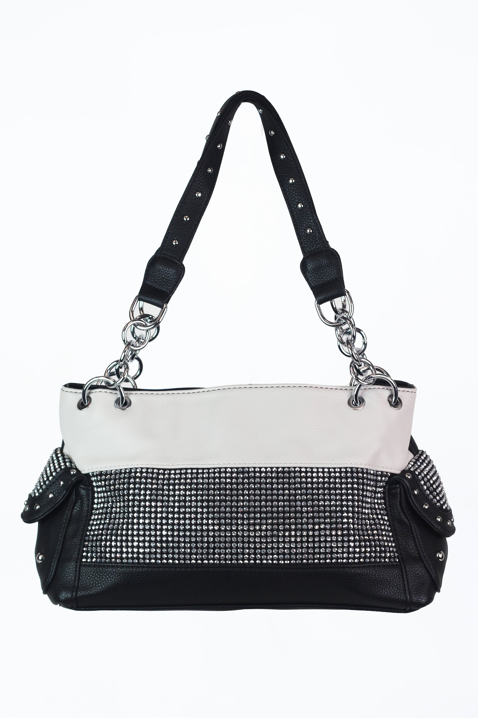 2 Tone Studded Accent Double Handle Handbag