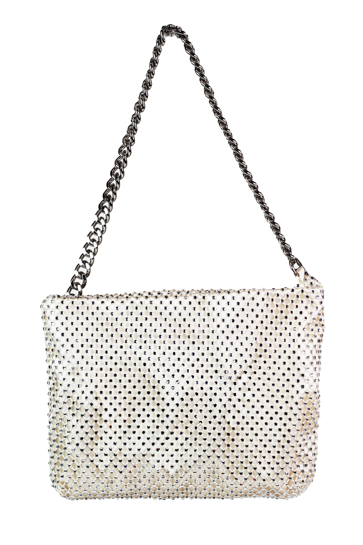 Rhinestone Mesh Covered Satin Pouch w/ Chain Strap