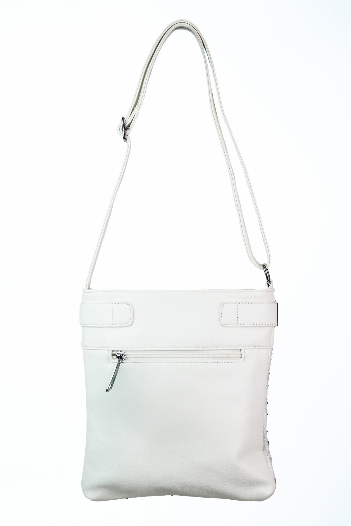 Diamond Cutouts and Square & Round Stones Front Messenger Bag