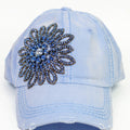 Rhinestone Sunflower Distressed Baseball Cap