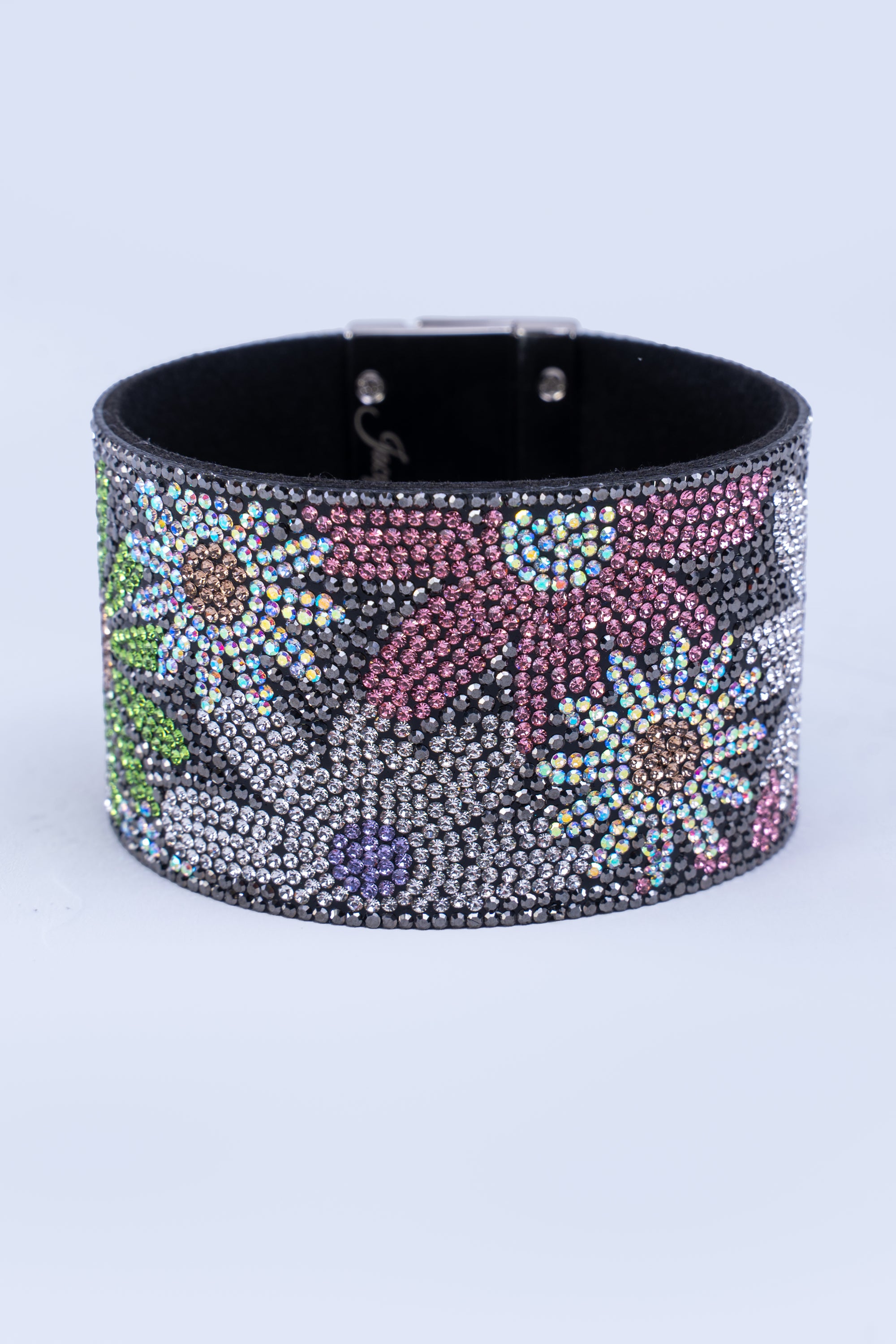 Rhinestone Covered Leather Cuff Bracelet