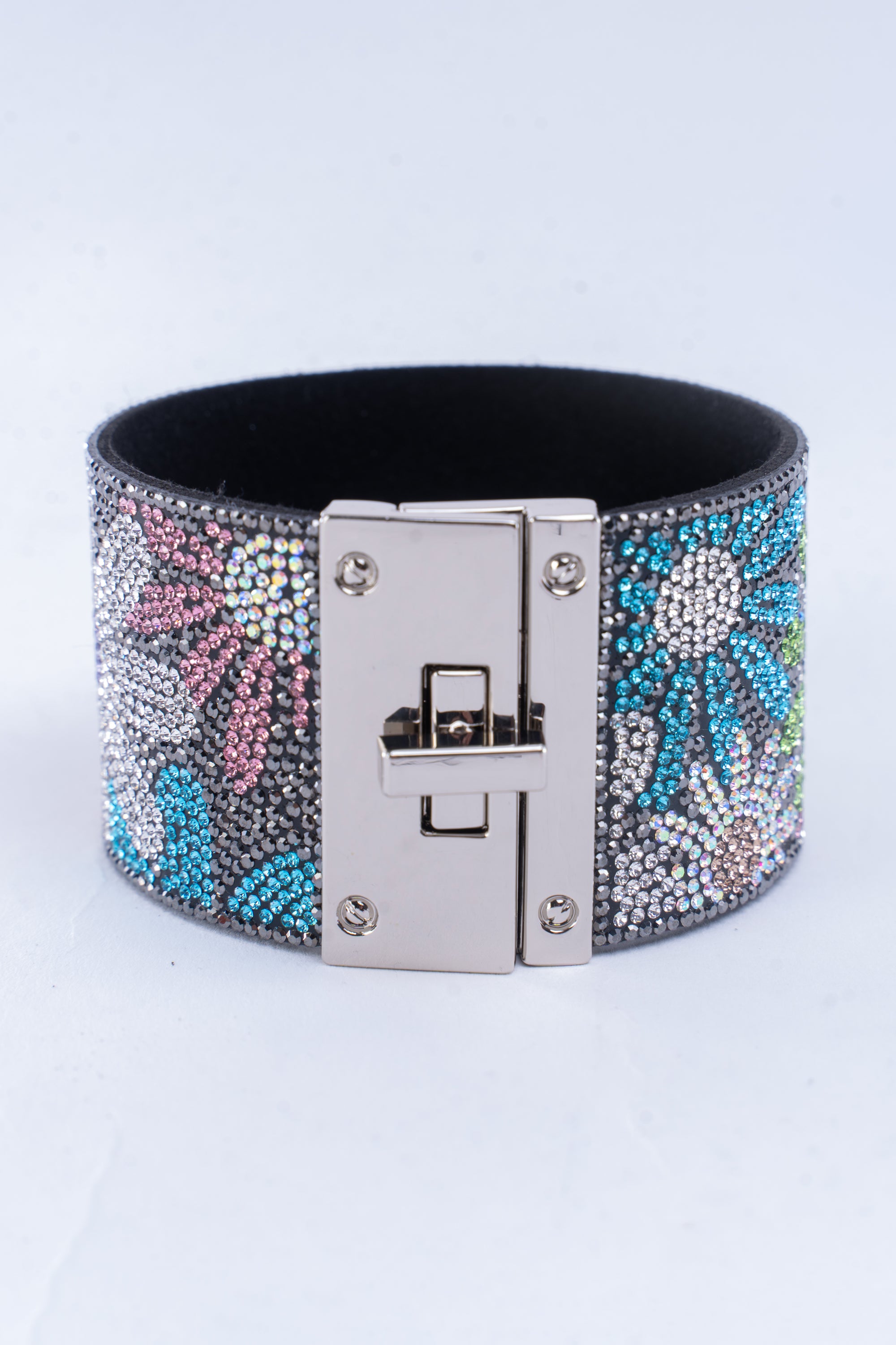 Rhinestone Covered Leather Cuff Bracelet