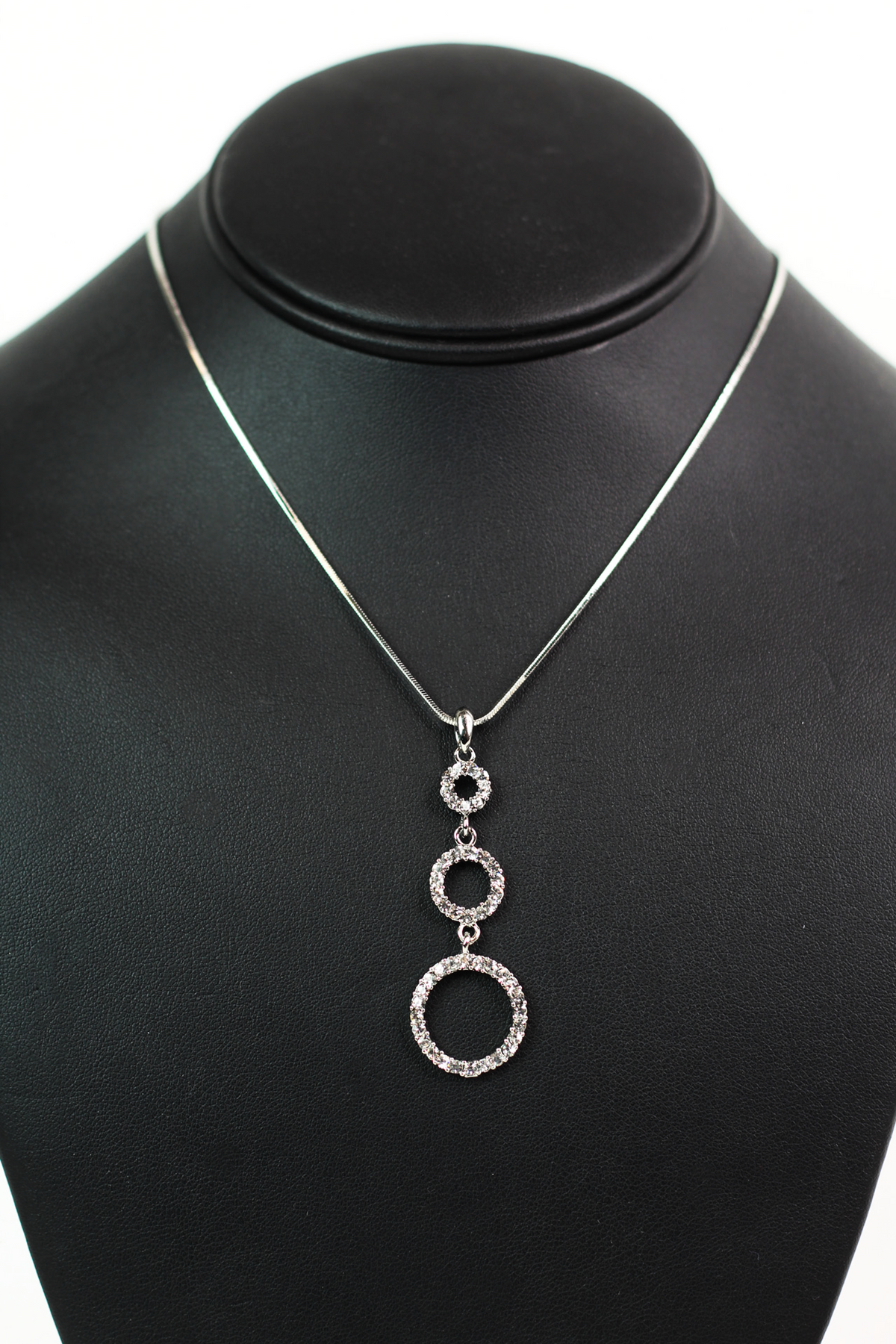 3 Open Rhinestone Circles Dangle Necklace