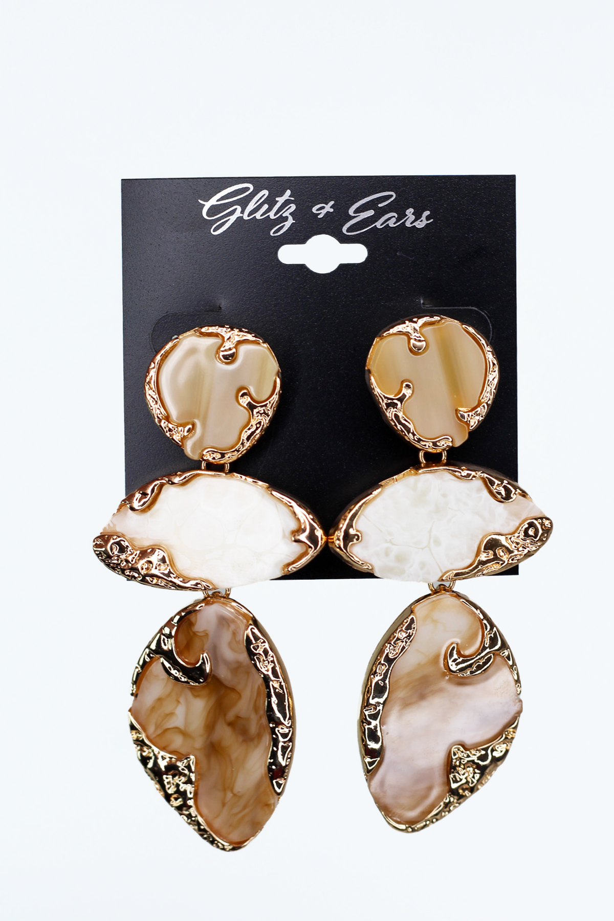 3 Tier Abstract Marbled Stone Dangling Earring