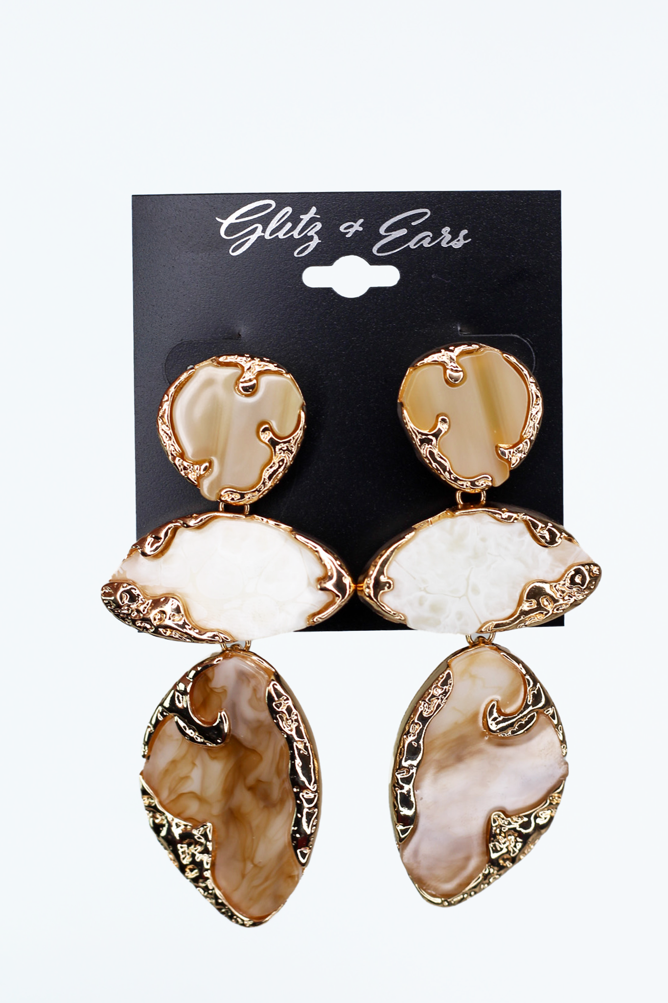 3 Tier Abstract Marbled Stone Dangling Earring