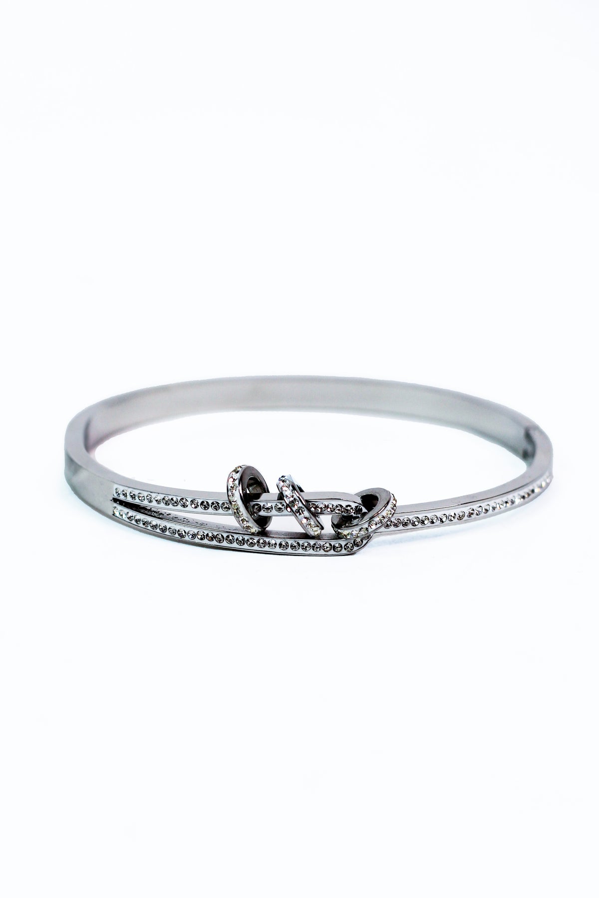 Pave Loop Metal Bangle w/ 3 Pave Round Charms
