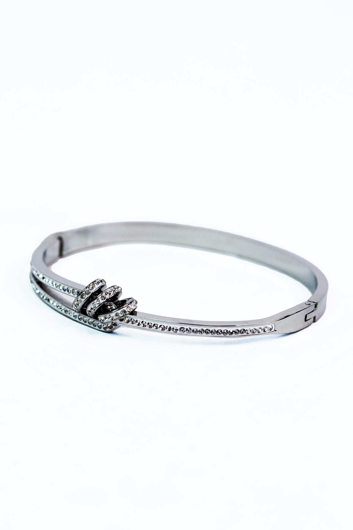 Pave Loop Metal Bangle w/ 3 Pave Round Charms
