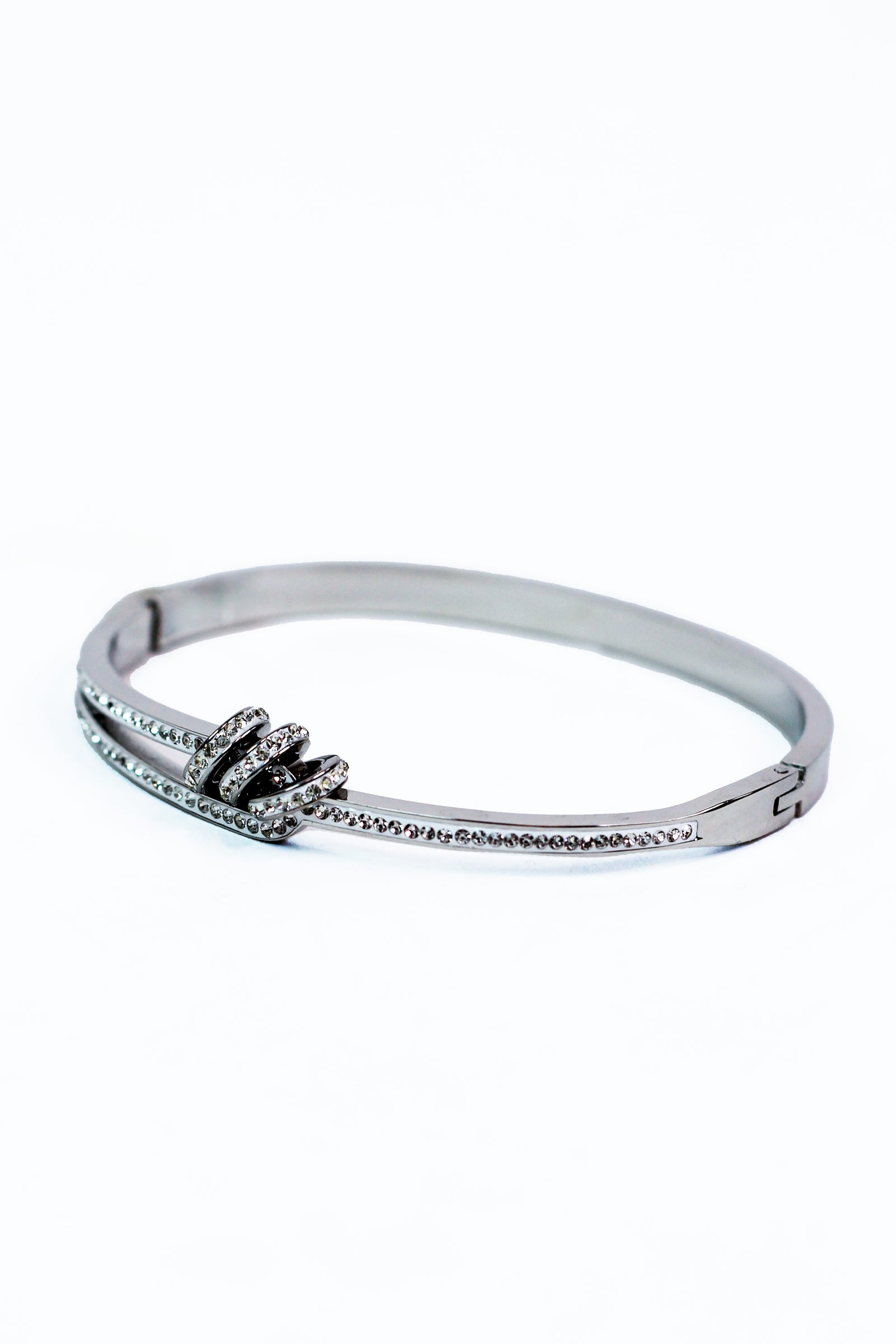 Pave Loop Metal Bangle w/ 3 Pave Round Charms