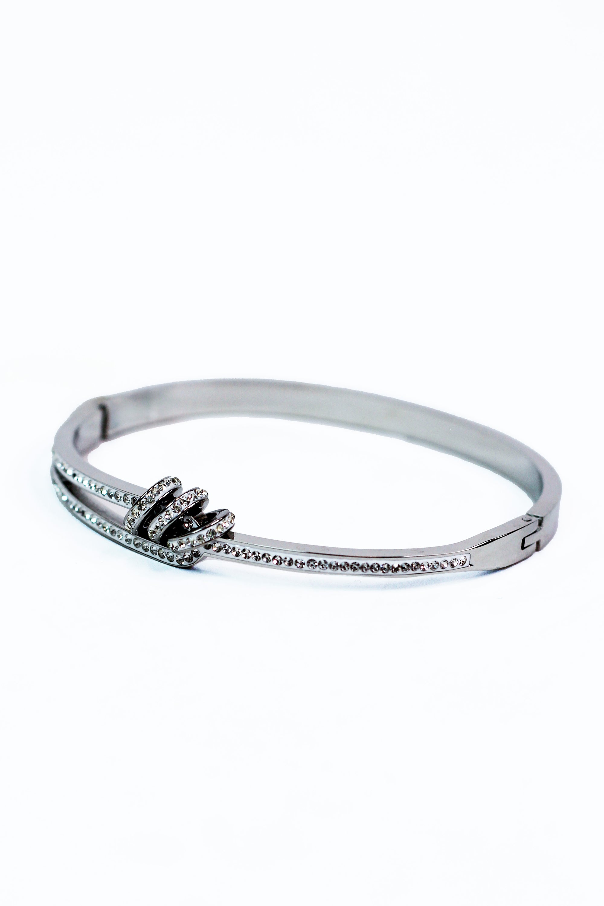 Pave Loop Metal Bangle w/ 3 Pave Round Charms