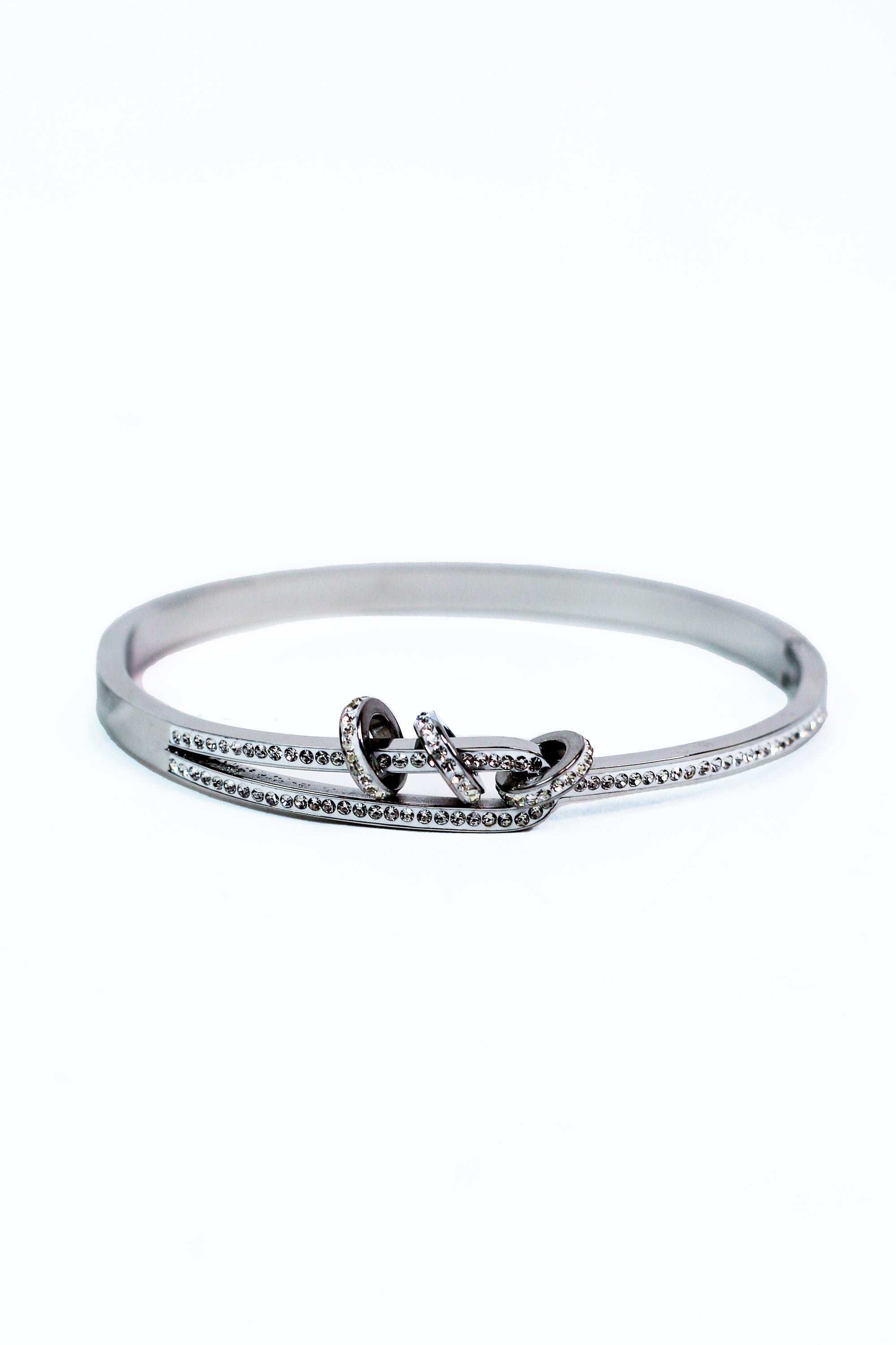 Pave Loop Metal Bangle w/ 3 Pave Round Charms