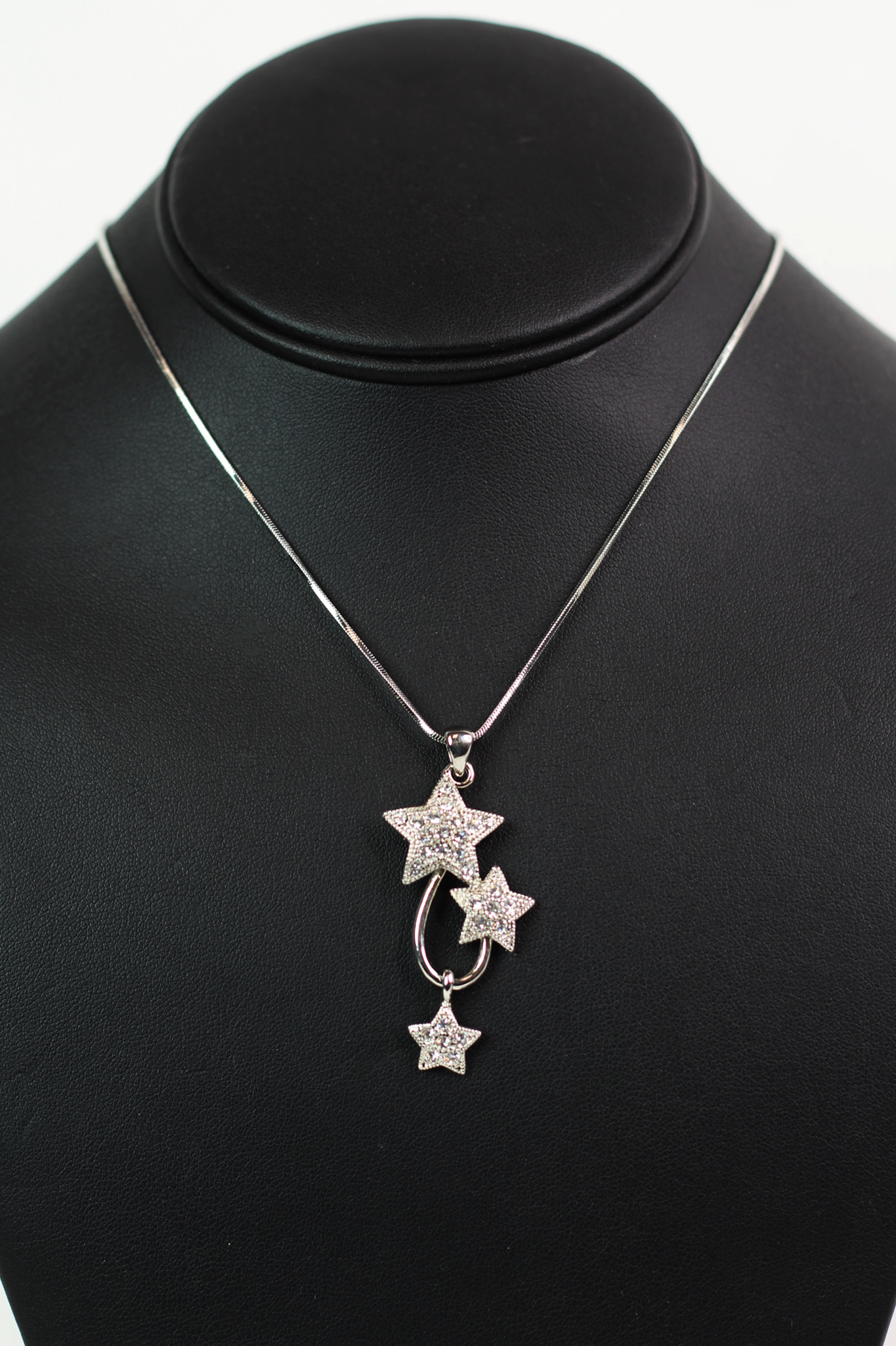 Three Pave Stars Loop Dangle Necklace