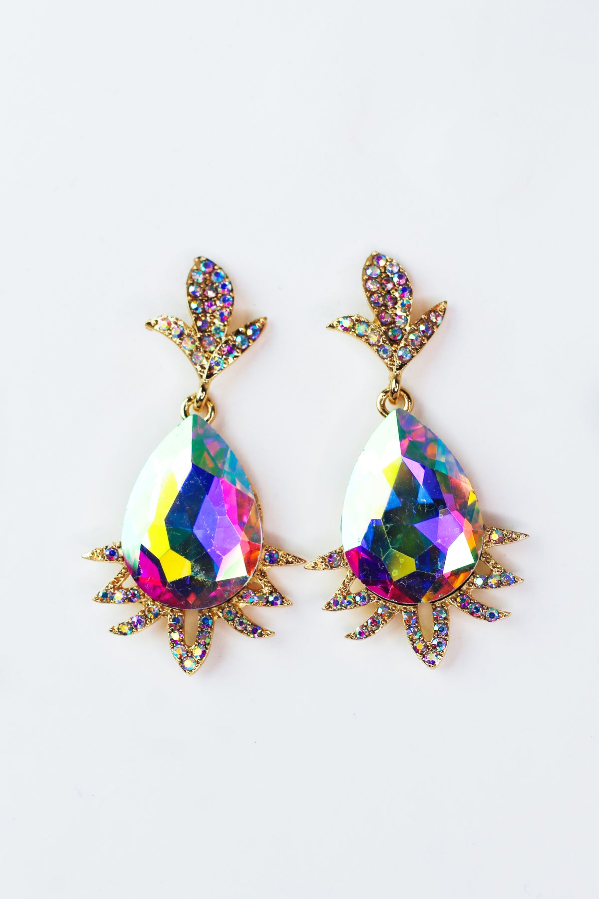 Large Teardrop Stone With Rhinestone Spiked Bottom Earring