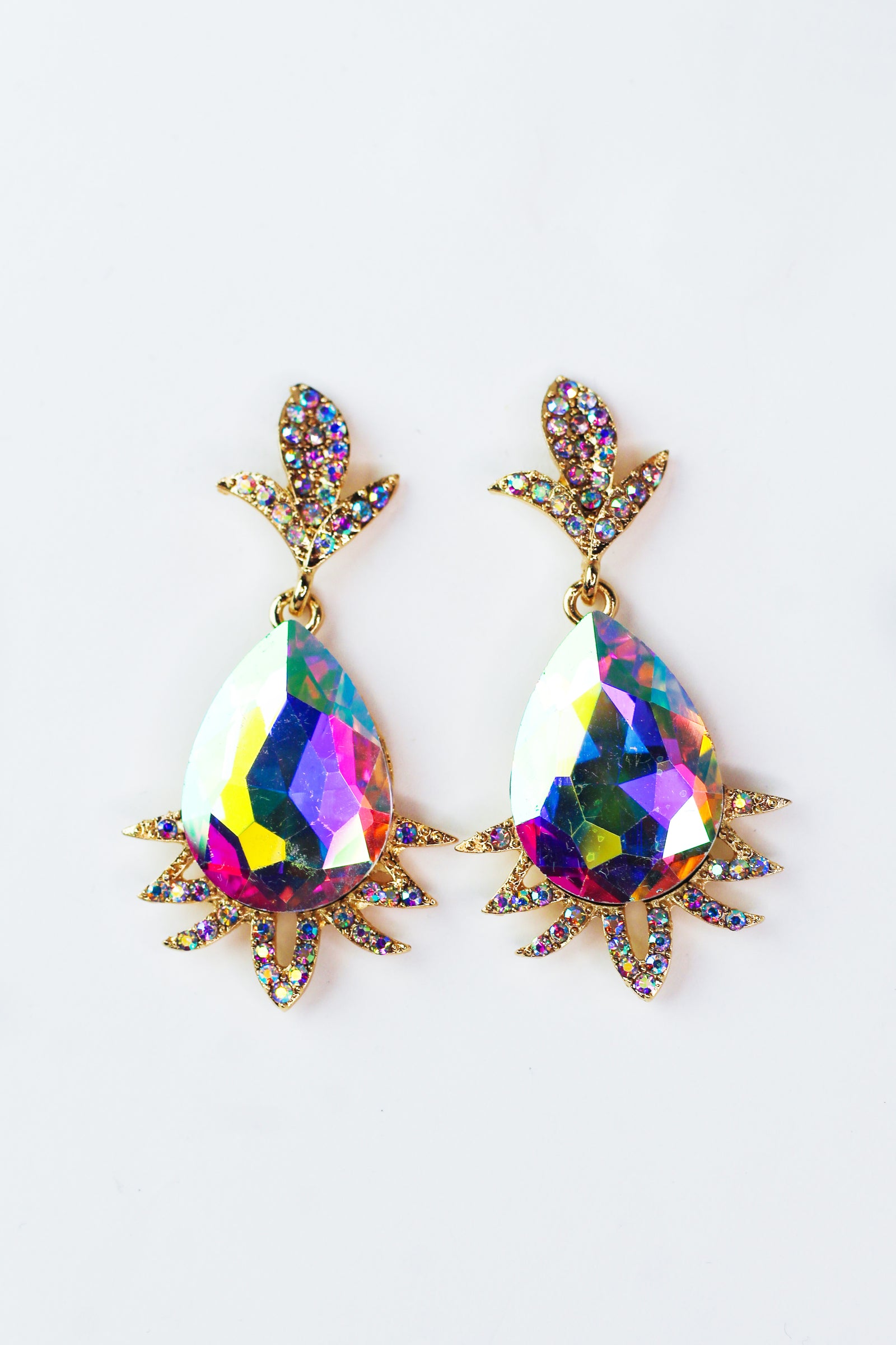 Large Teardrop Stone With Rhinestone Spiked Bottom Earring