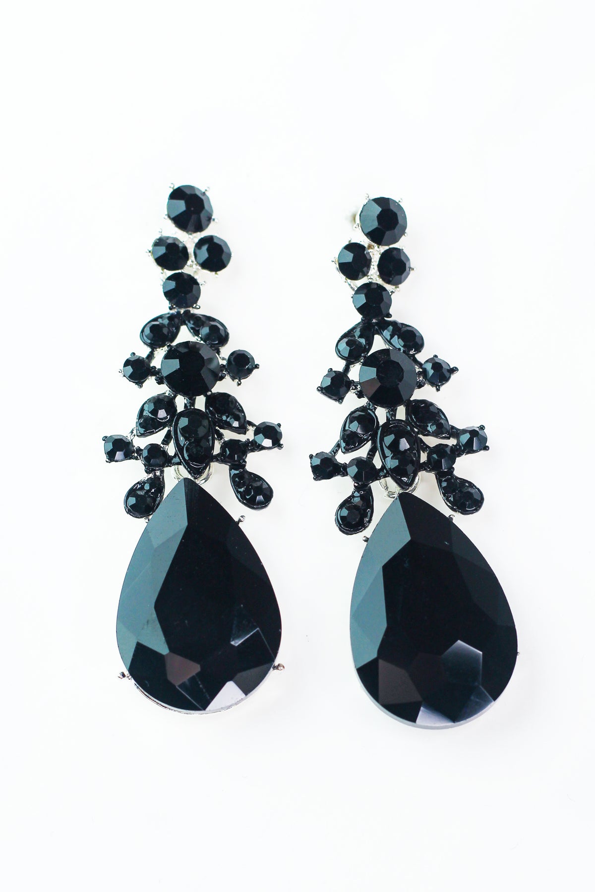 Large Teardrop Drop Earring With Round Rhinestones