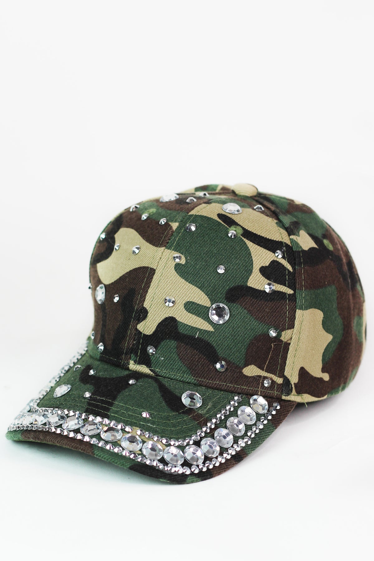 Camo Print Baseball Cap w/ Rhinestone Trim