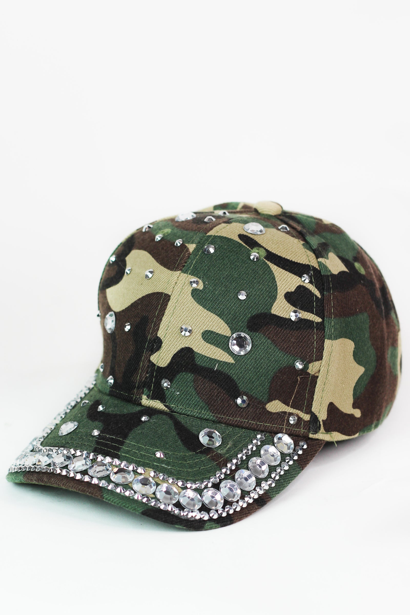 Camo Print Baseball Cap w/ Rhinestone Trim