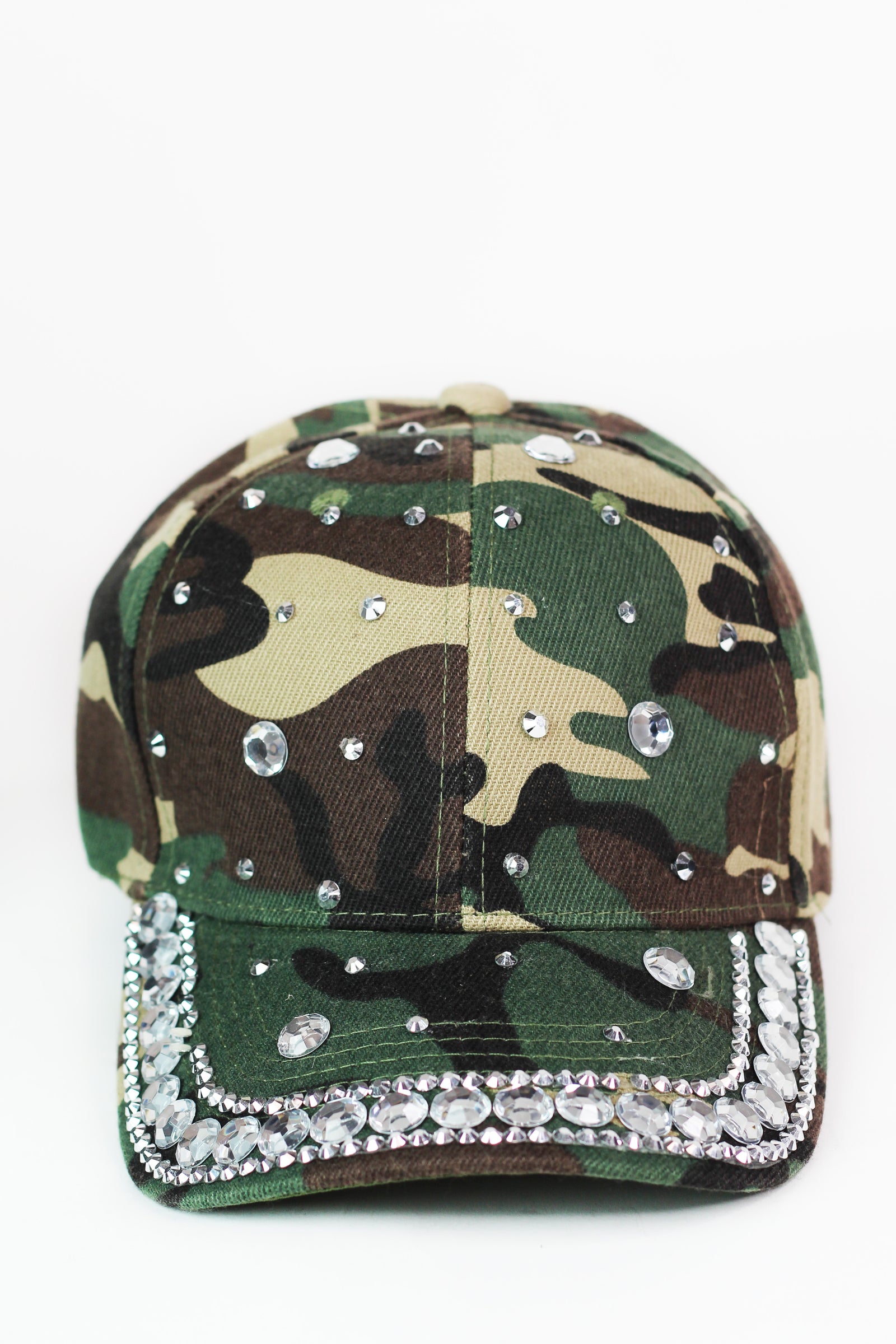 Camo Print Baseball Cap w/ Rhinestone Trim