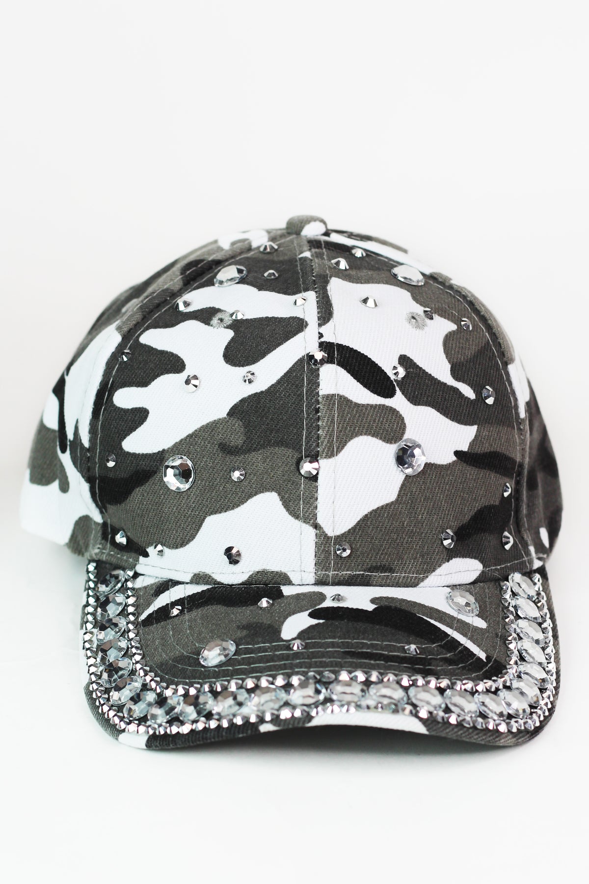 Camo Print Baseball Cap w/ Rhinestone Trim