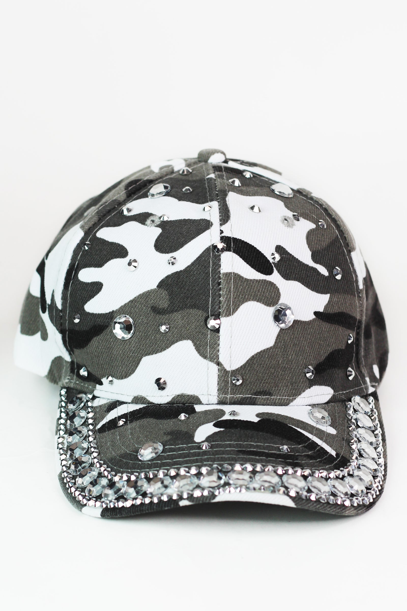 Camo Print Baseball Cap w/ Rhinestone Trim