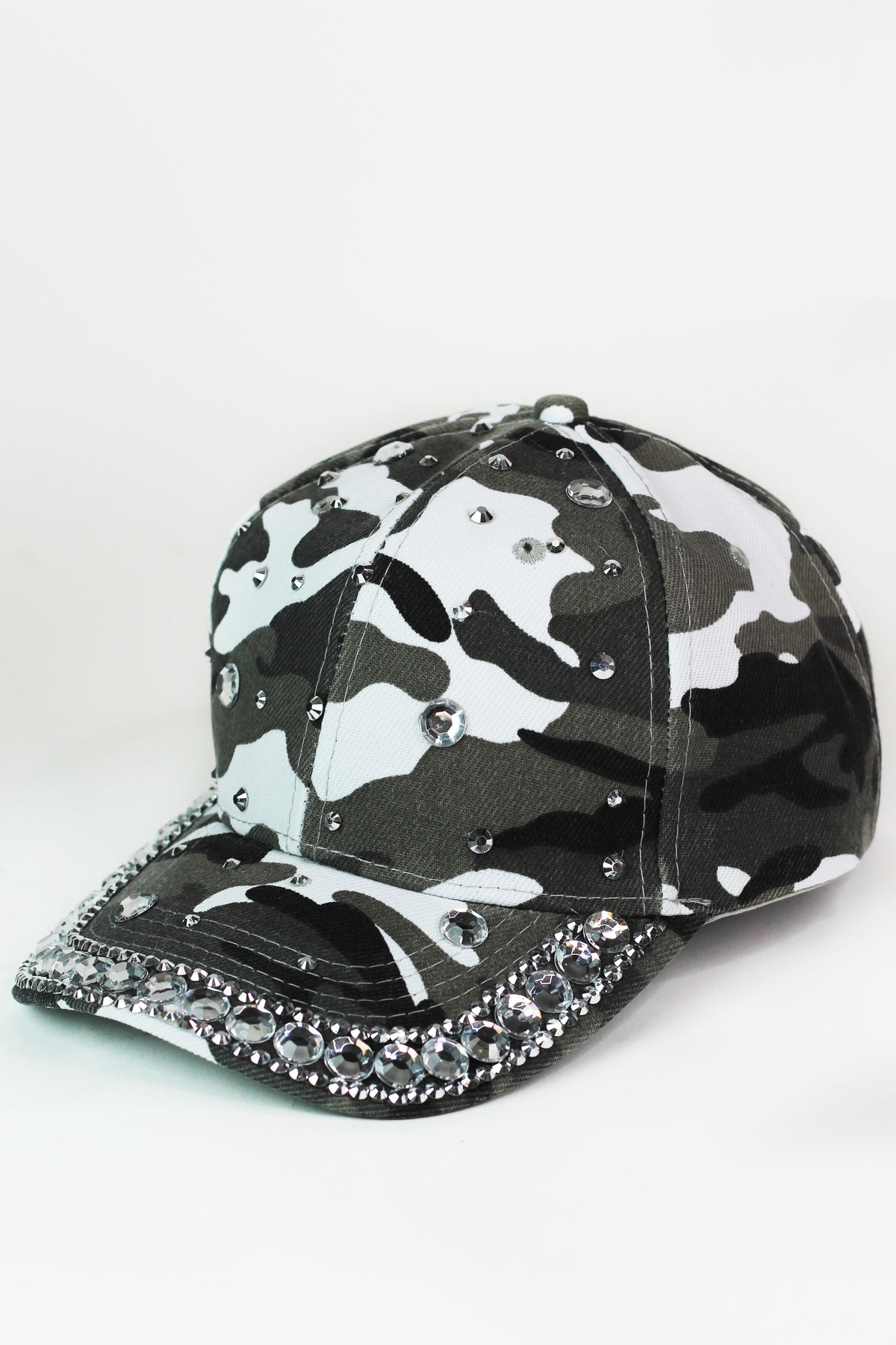 Camo Print Baseball Cap w/ Rhinestone Trim