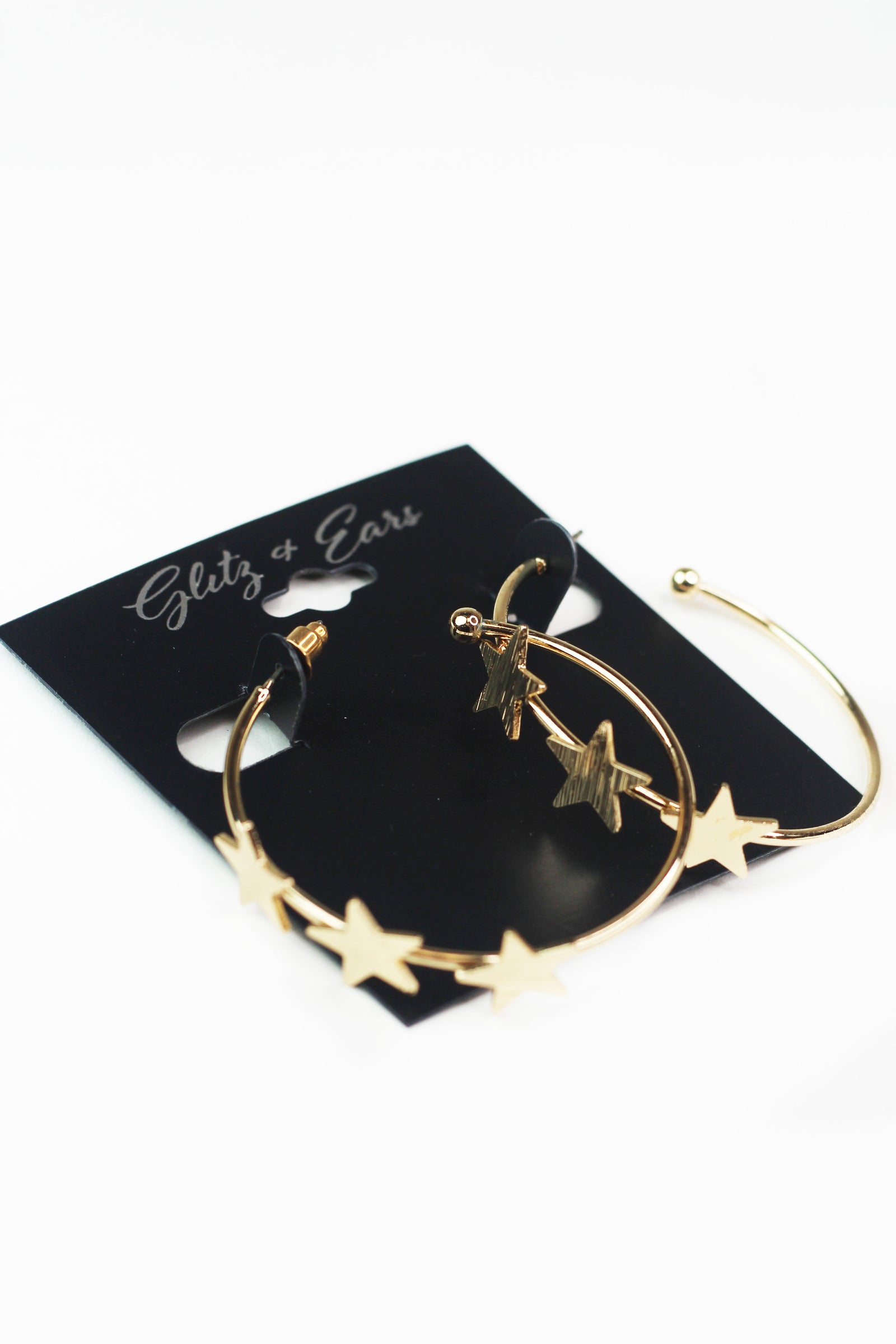 Scratched Circle Open Star Hoop Earrings