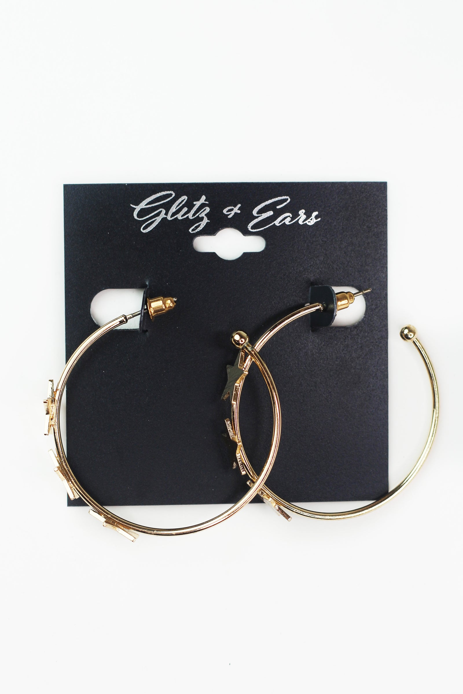 Scratched Circle Open Star Hoop Earrings