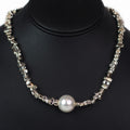 Different Sized Metal & Single Pearl Necklace