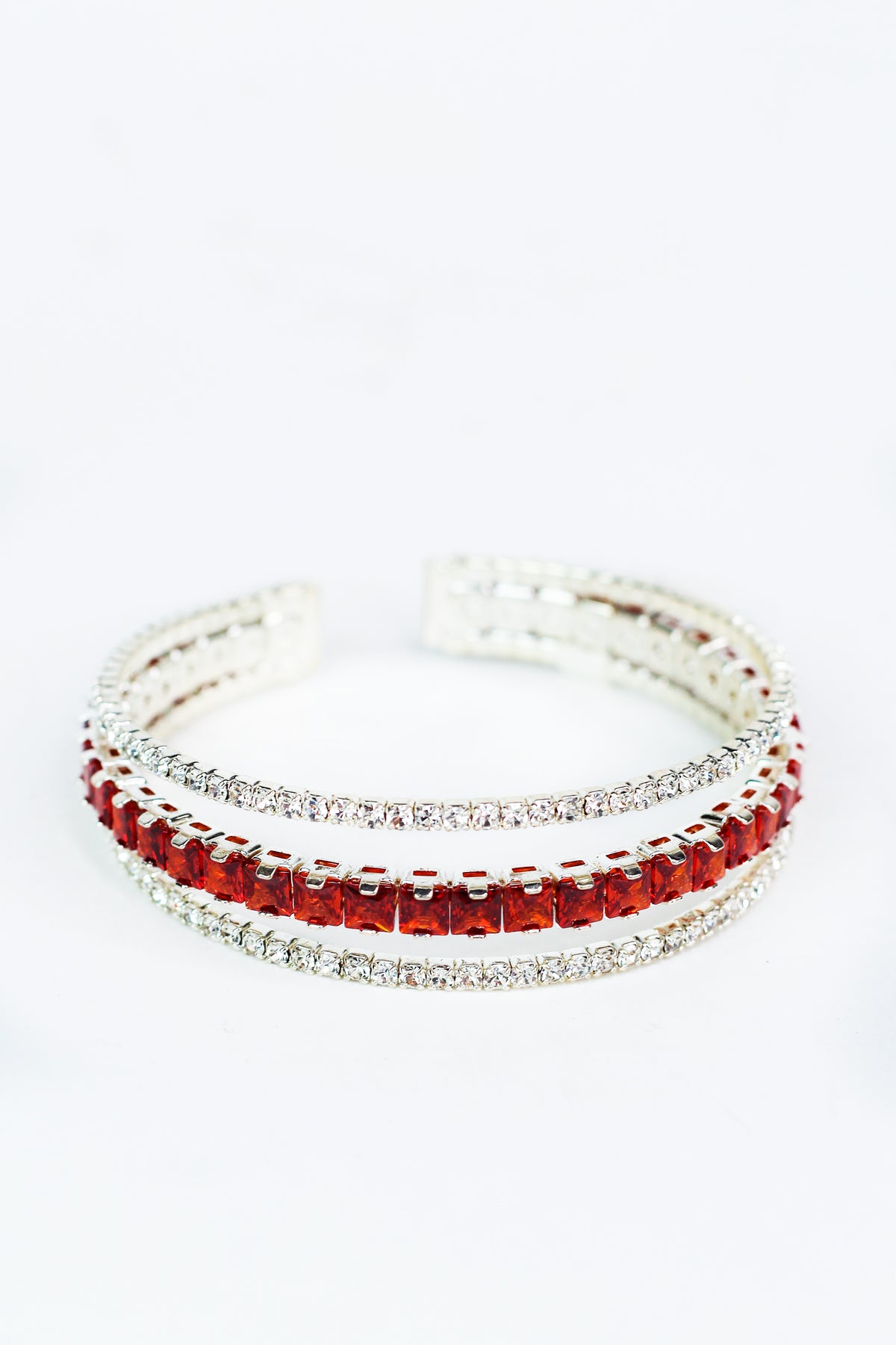 Square Single Row Stone Cuff Bracelet