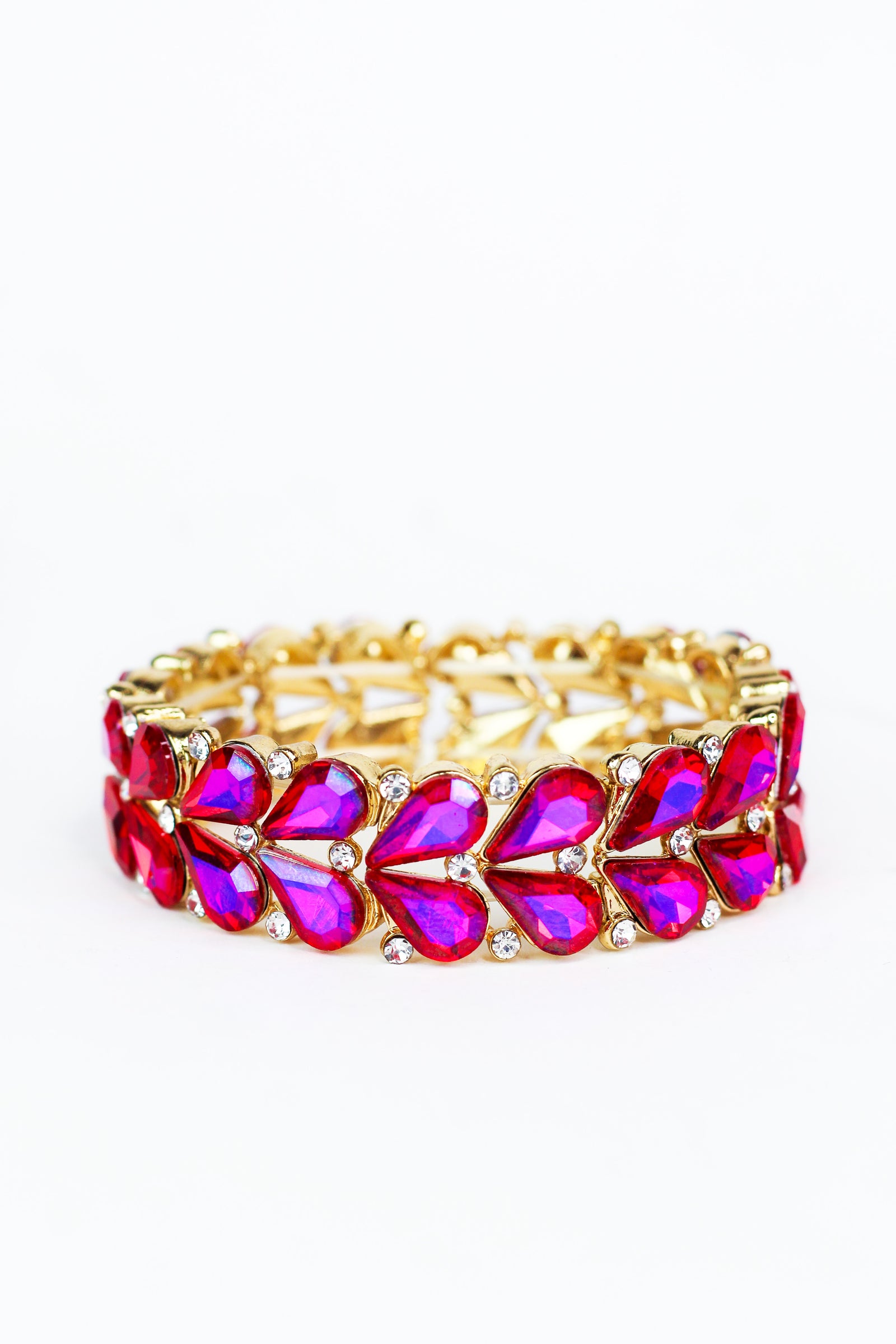 2 Row Pear Shaped Scattered Rhinestone Stretch Bracelet