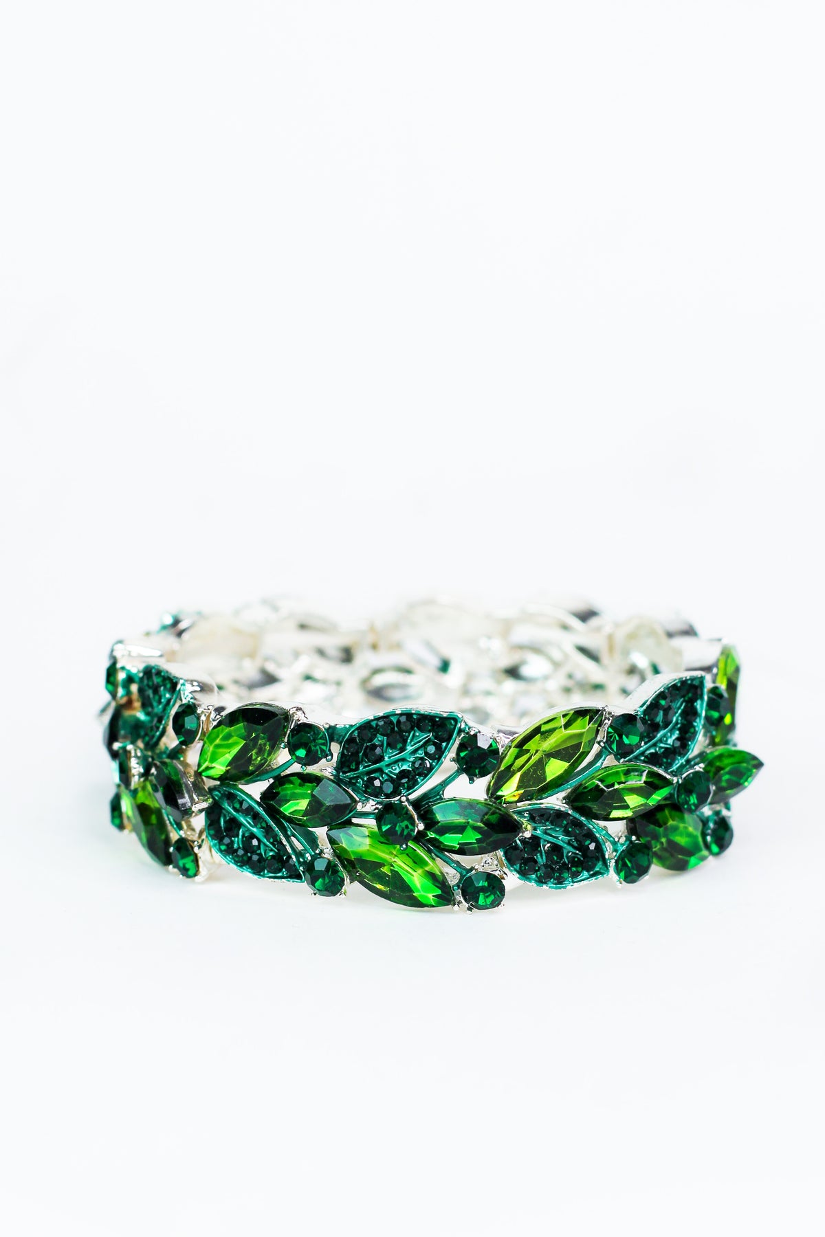 Rhinestone &amp; Pave Marquis Leaves Stretch Bracelet