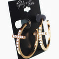 Rhinestone Cross Medium Hoop Earring