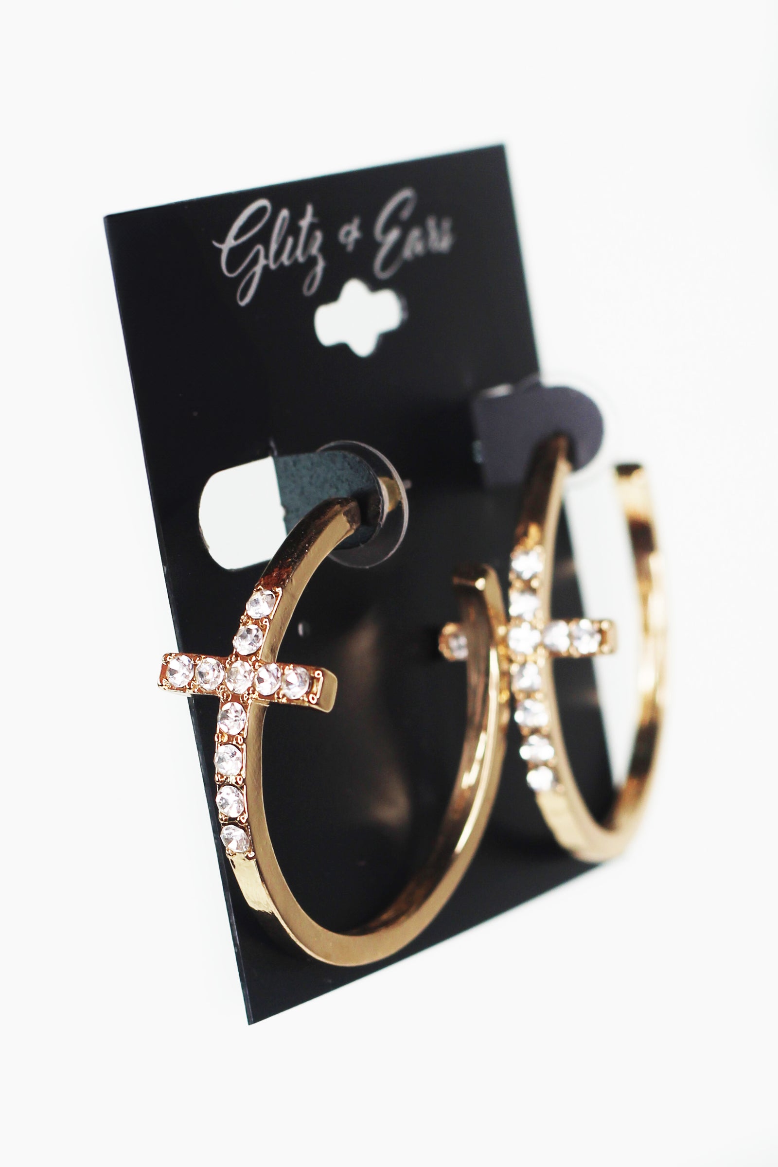 Rhinestone Cross Medium Hoop Earring