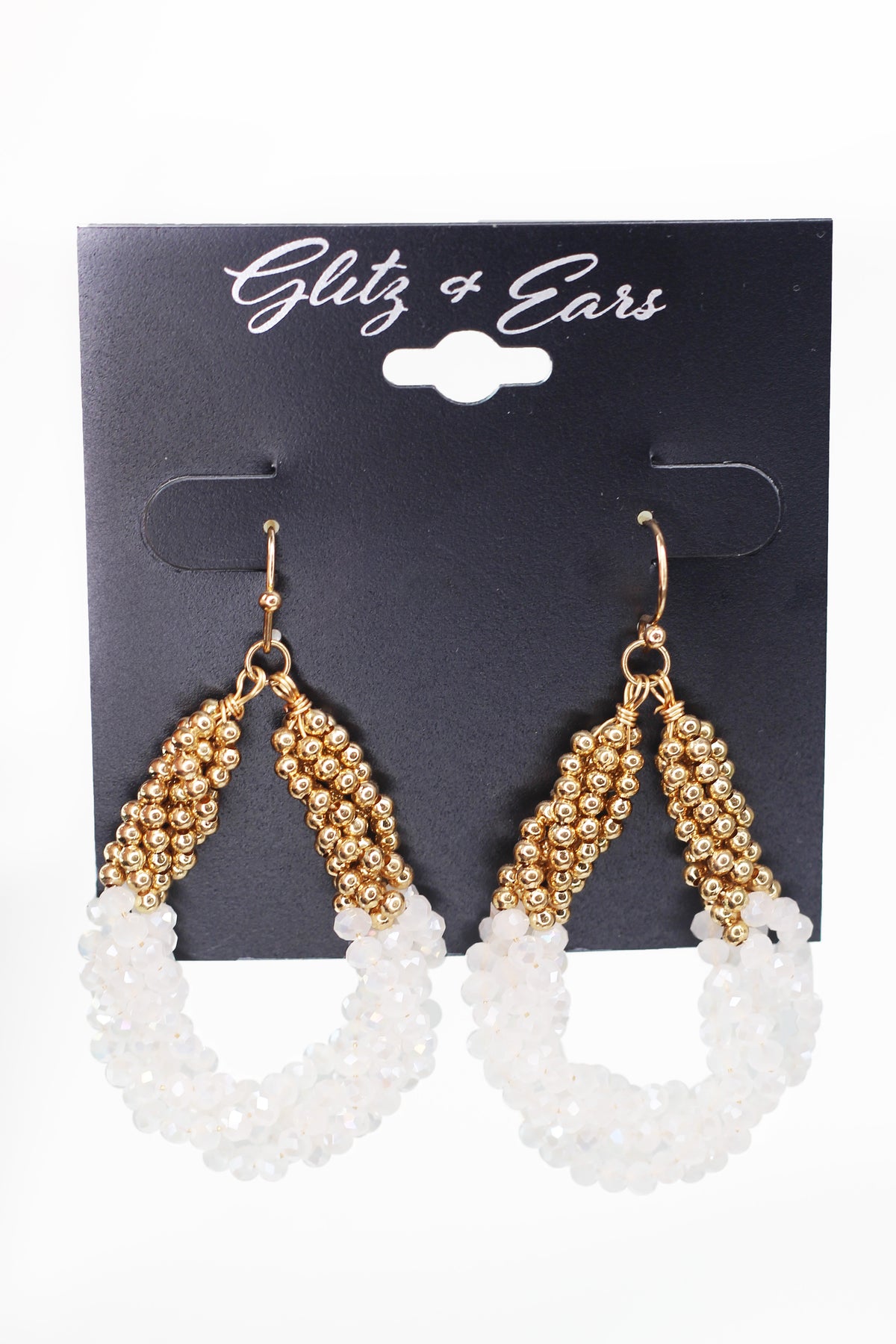 Half Bead &amp; Half Crystal Twist Open Earring