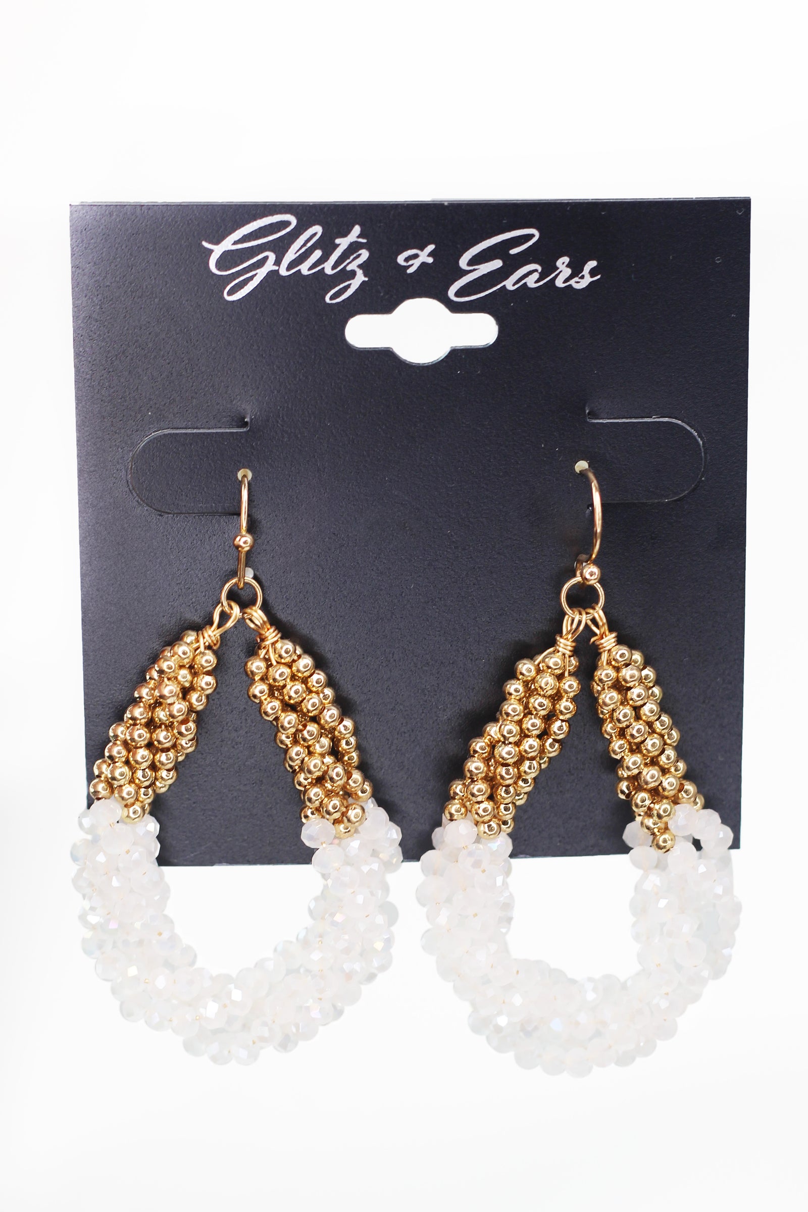 Half Bead & Half Crystal Twist Open Earring
