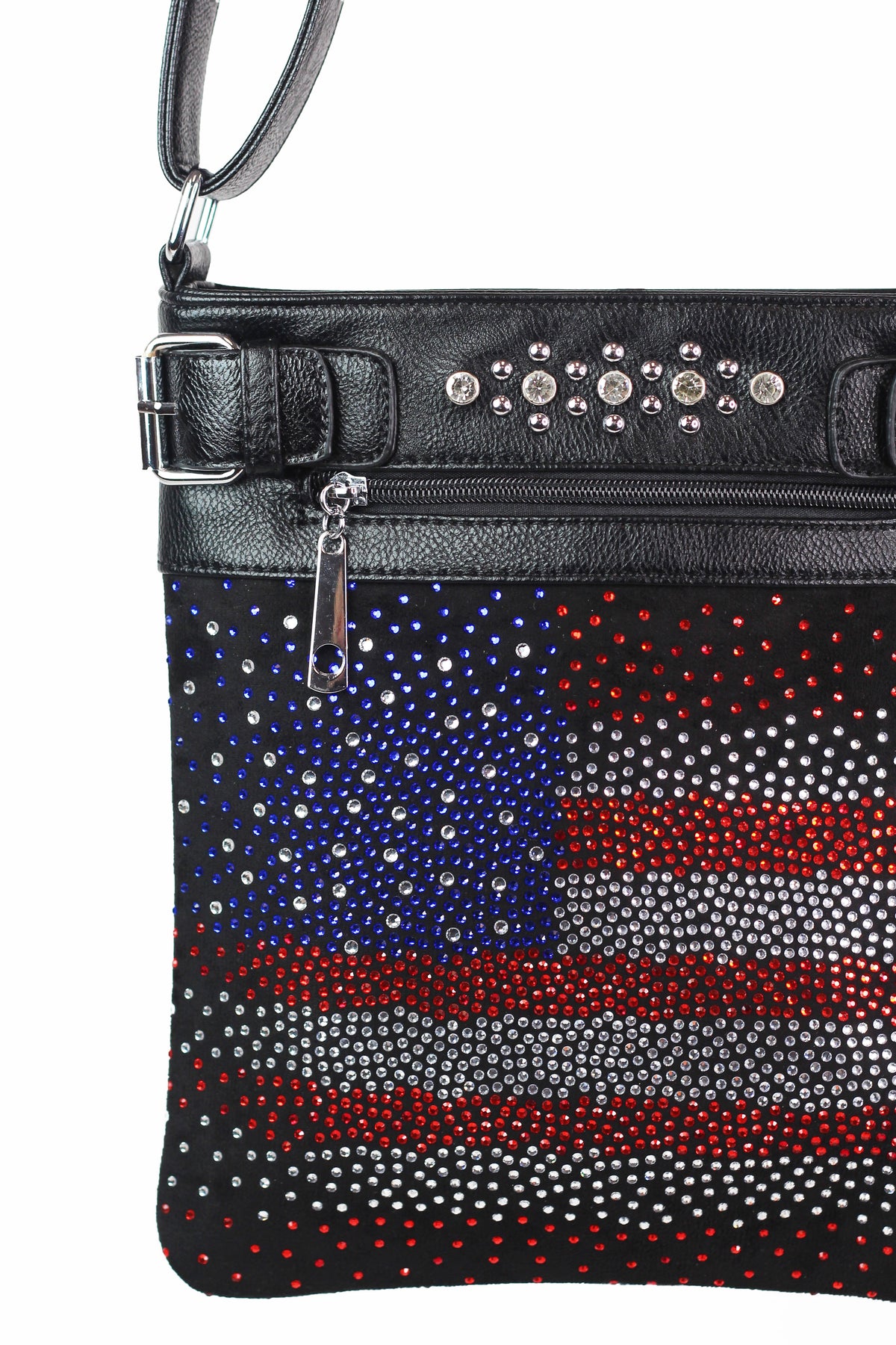 USA Flag Rhinestone Burst Messenger Bag