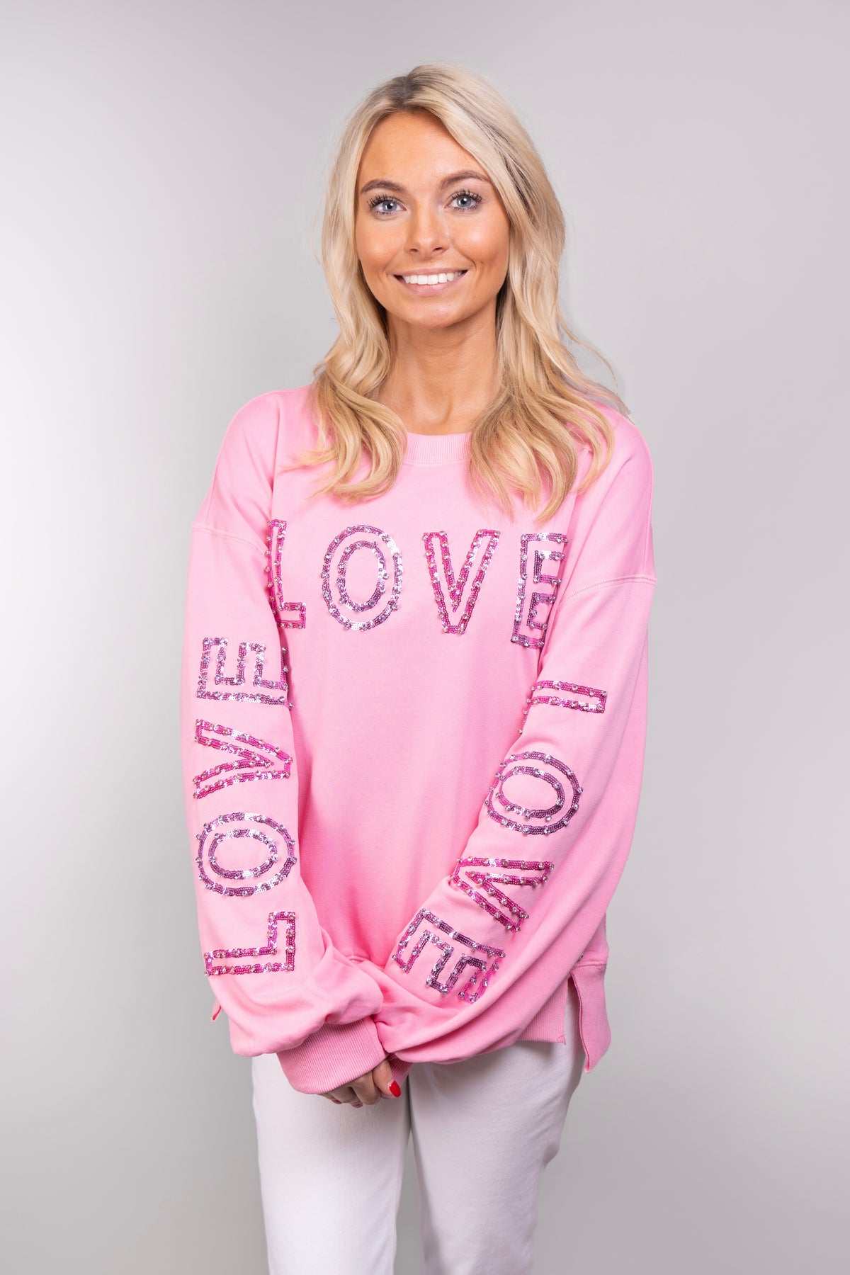 Love Sweatshirt Embellished in Sequins &amp; Rhinestones