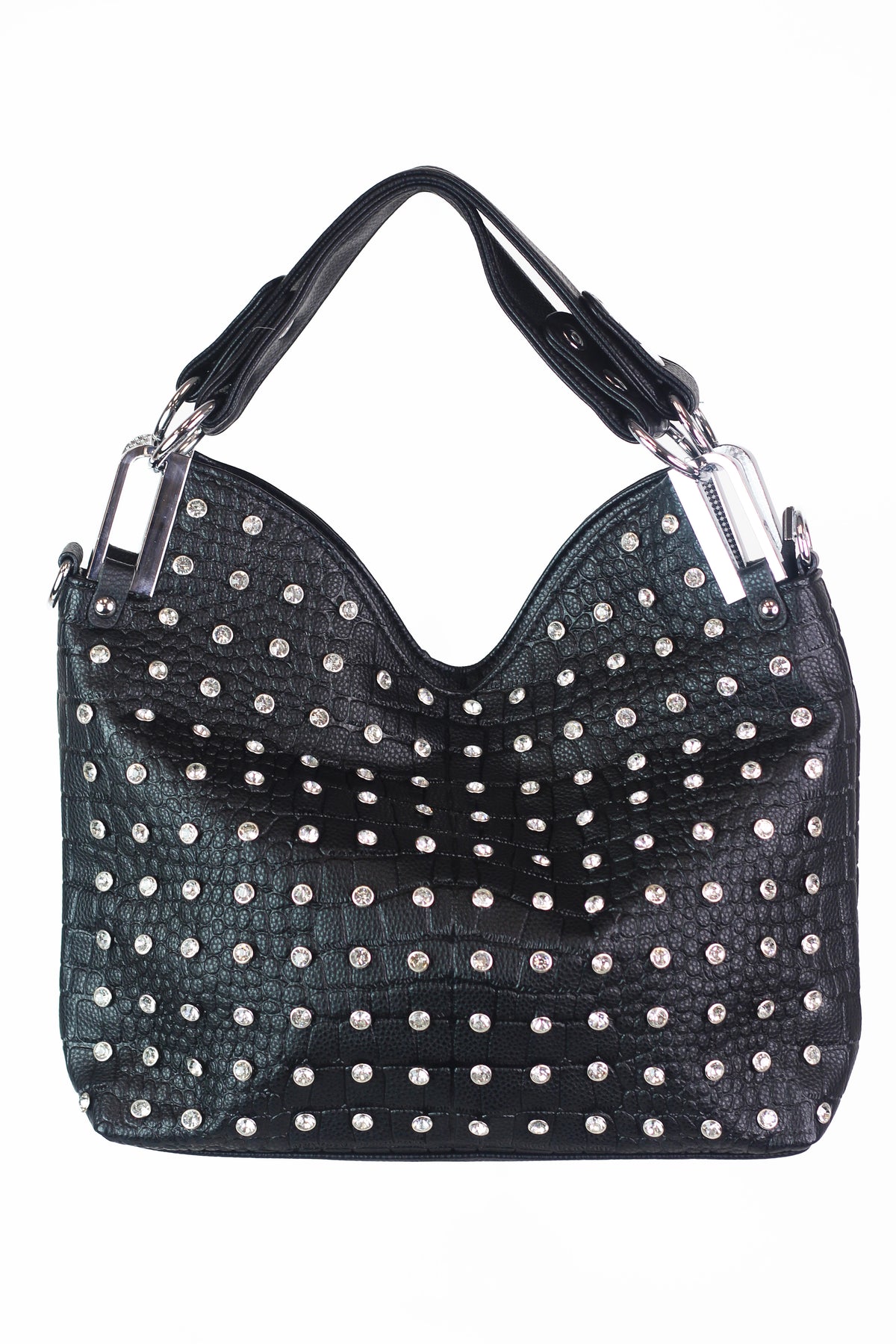 Large Rhinestone Textured Double Handle Handbag