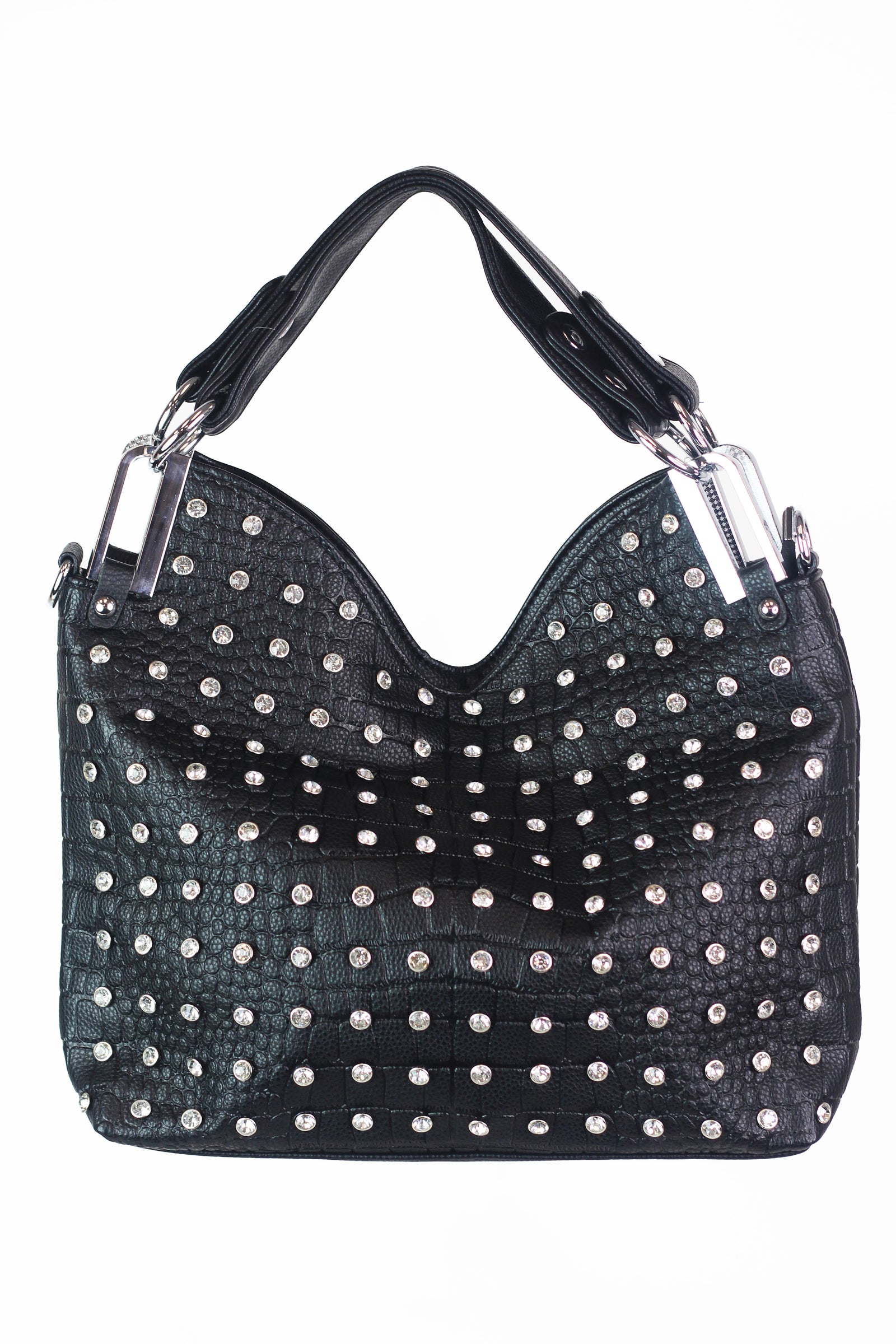 Large Rhinestone Textured Double Handle Handbag