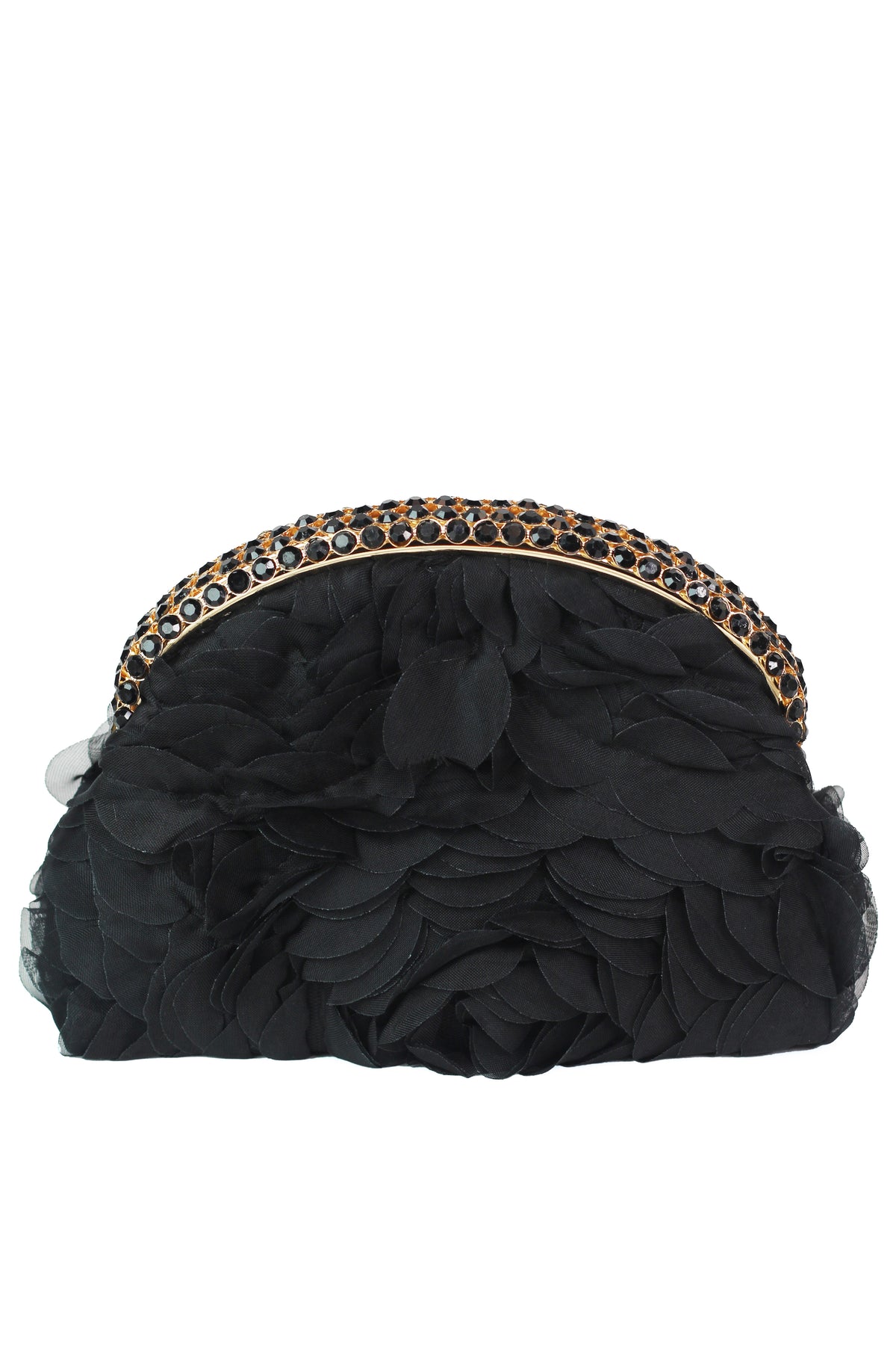 Floral 3D Fabric Clutch w/ Curved Rhinestone Closure