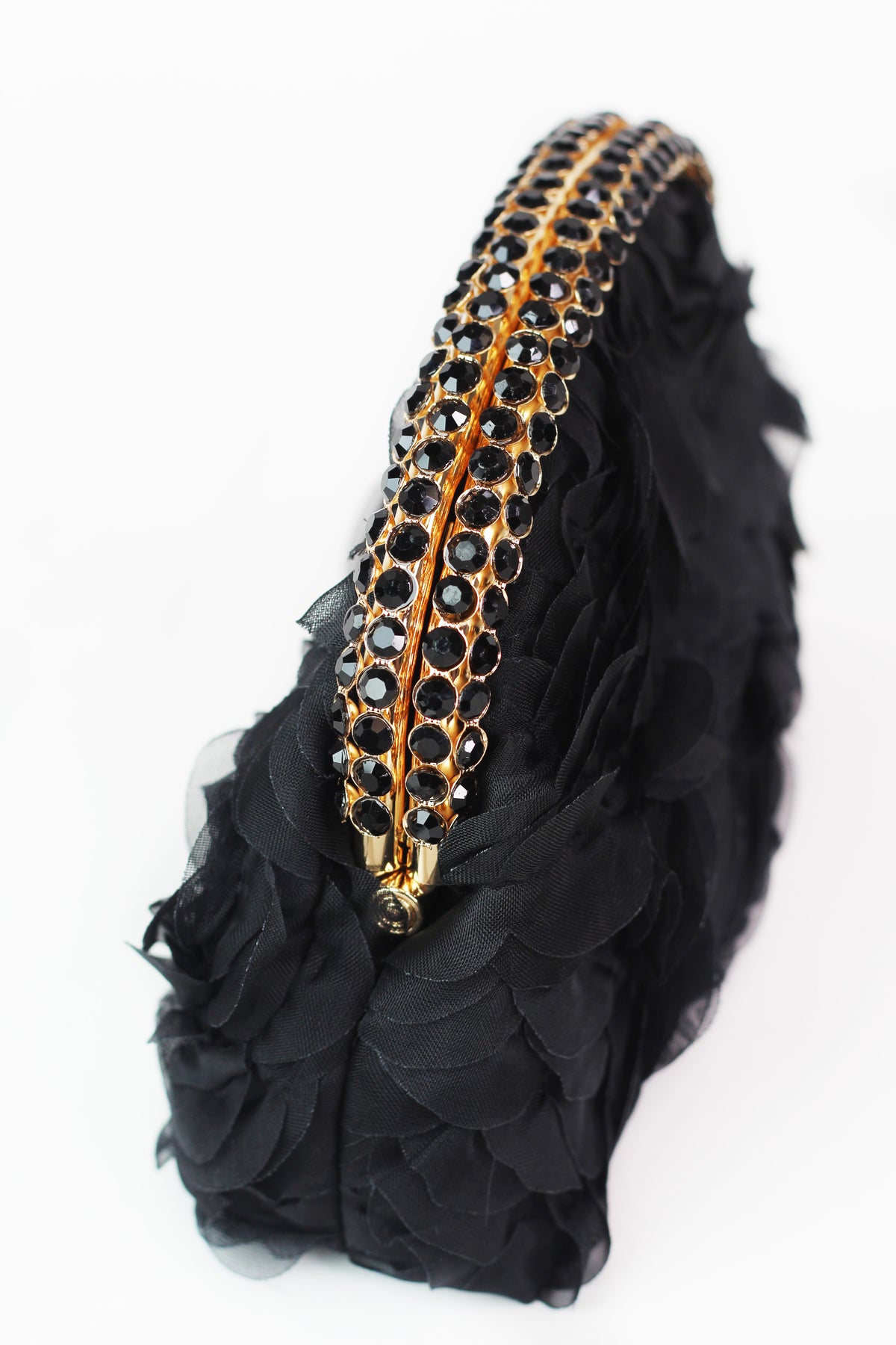 Floral 3D Fabric Clutch w/ Curved Rhinestone Closure