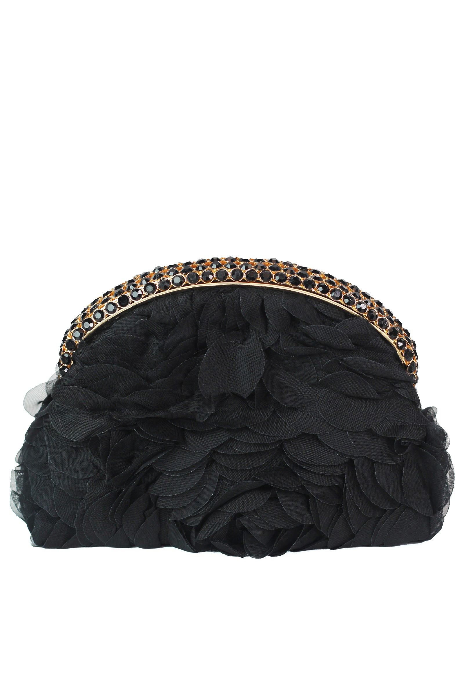 Floral 3D Fabric Clutch w/ Curved Rhinestone Closure